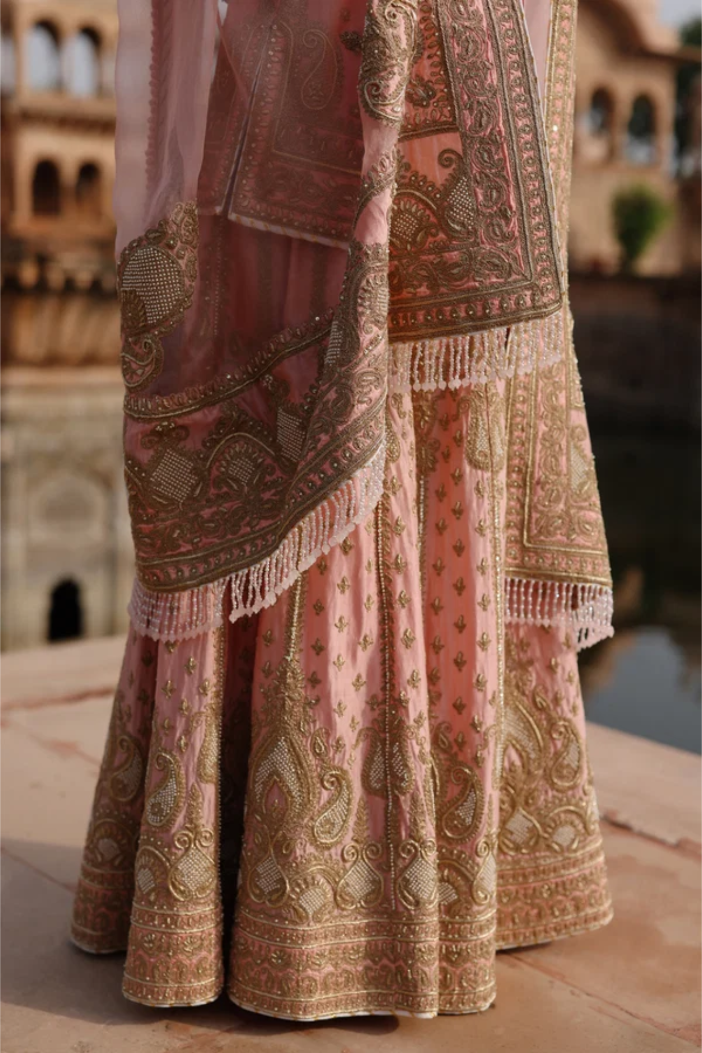 Tasnim - Pink Kurta Set with Sharara & Dupatta