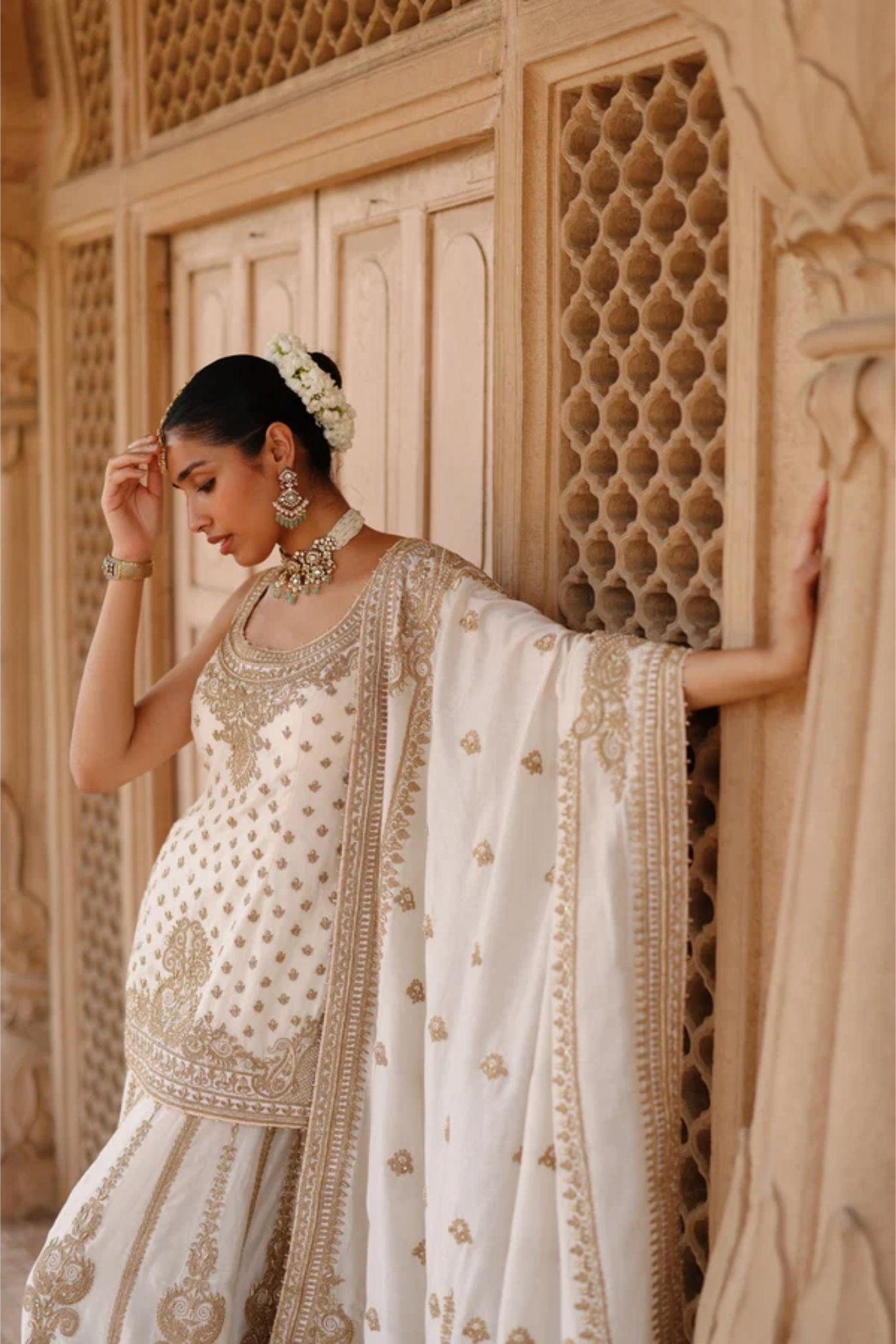 Shabnam - Daisy Ivory Kurta Set With Sharara & Dupatta