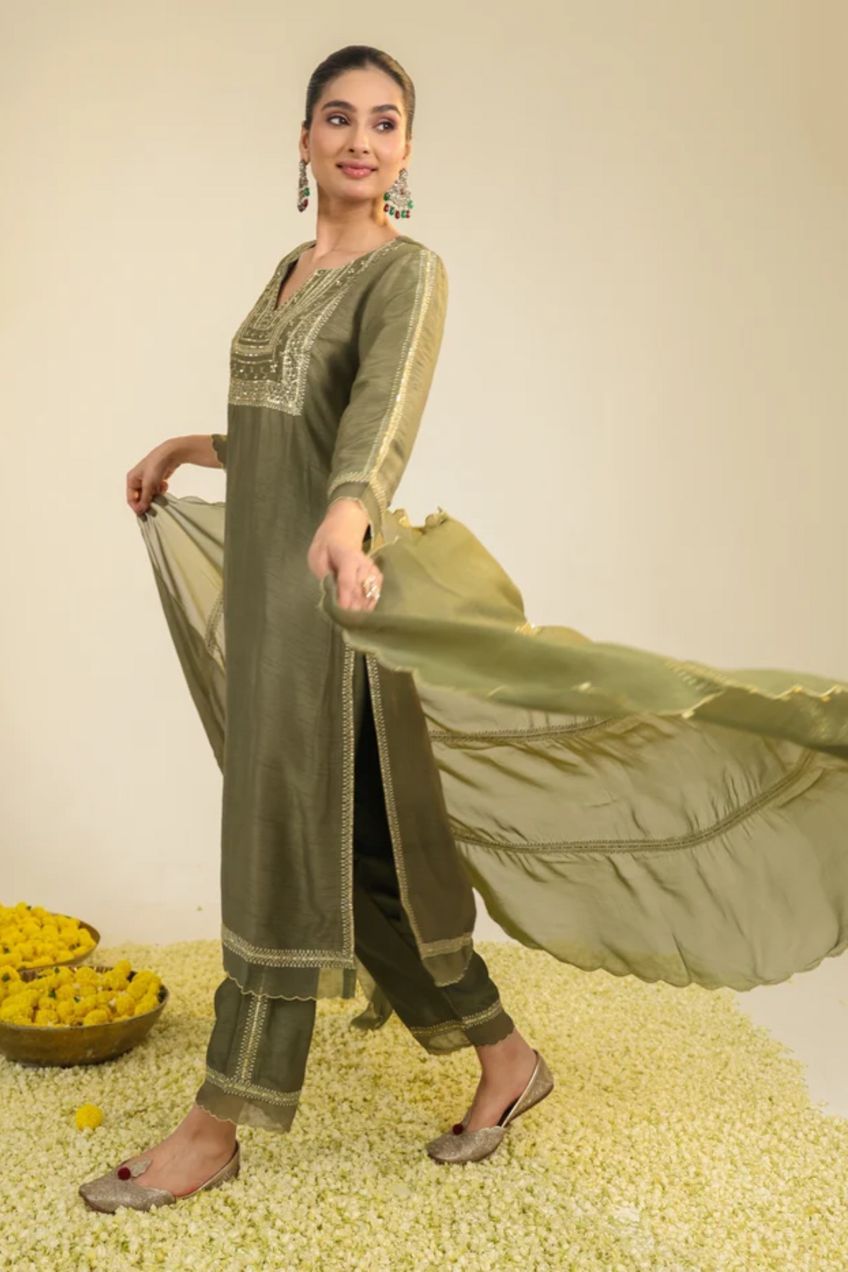 Sage Green Mughal Kurta Set