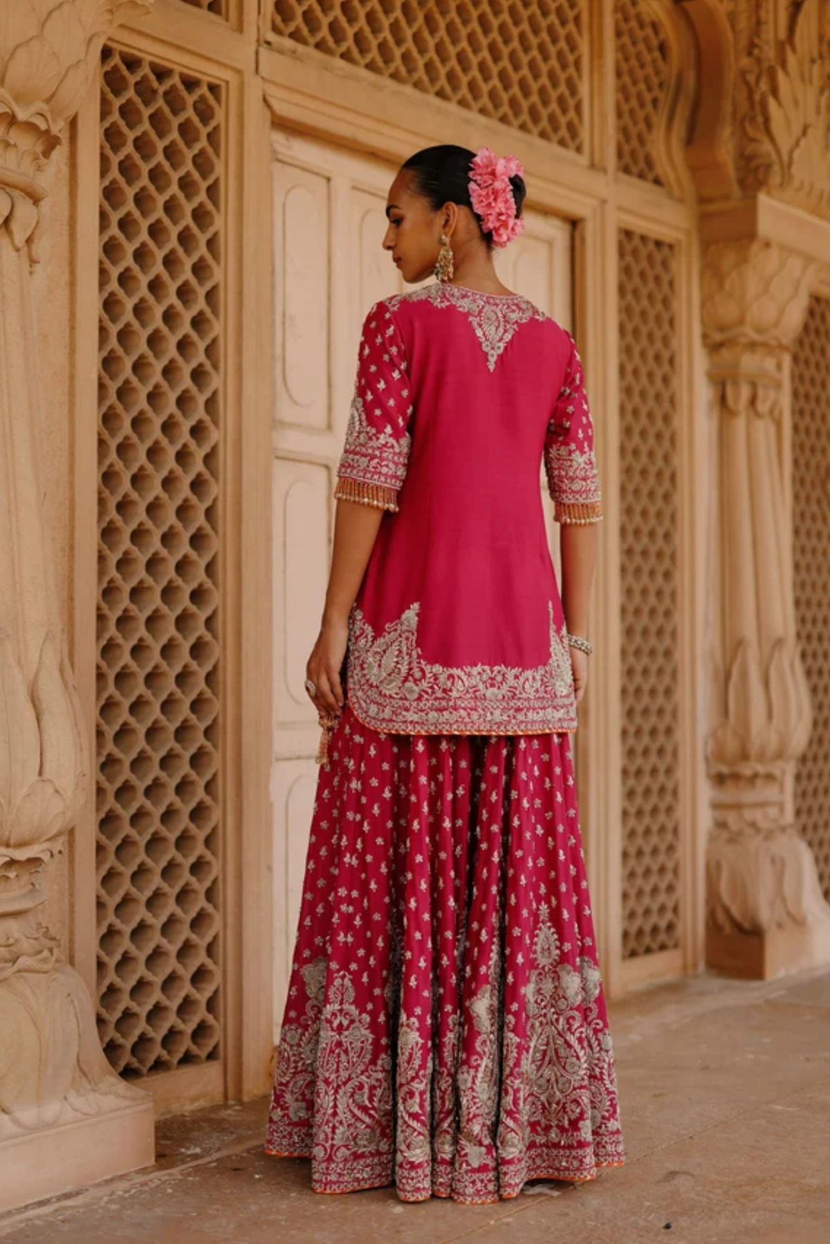 Maysam - Hot Pink Kurta Set with Sharara & Dupatta