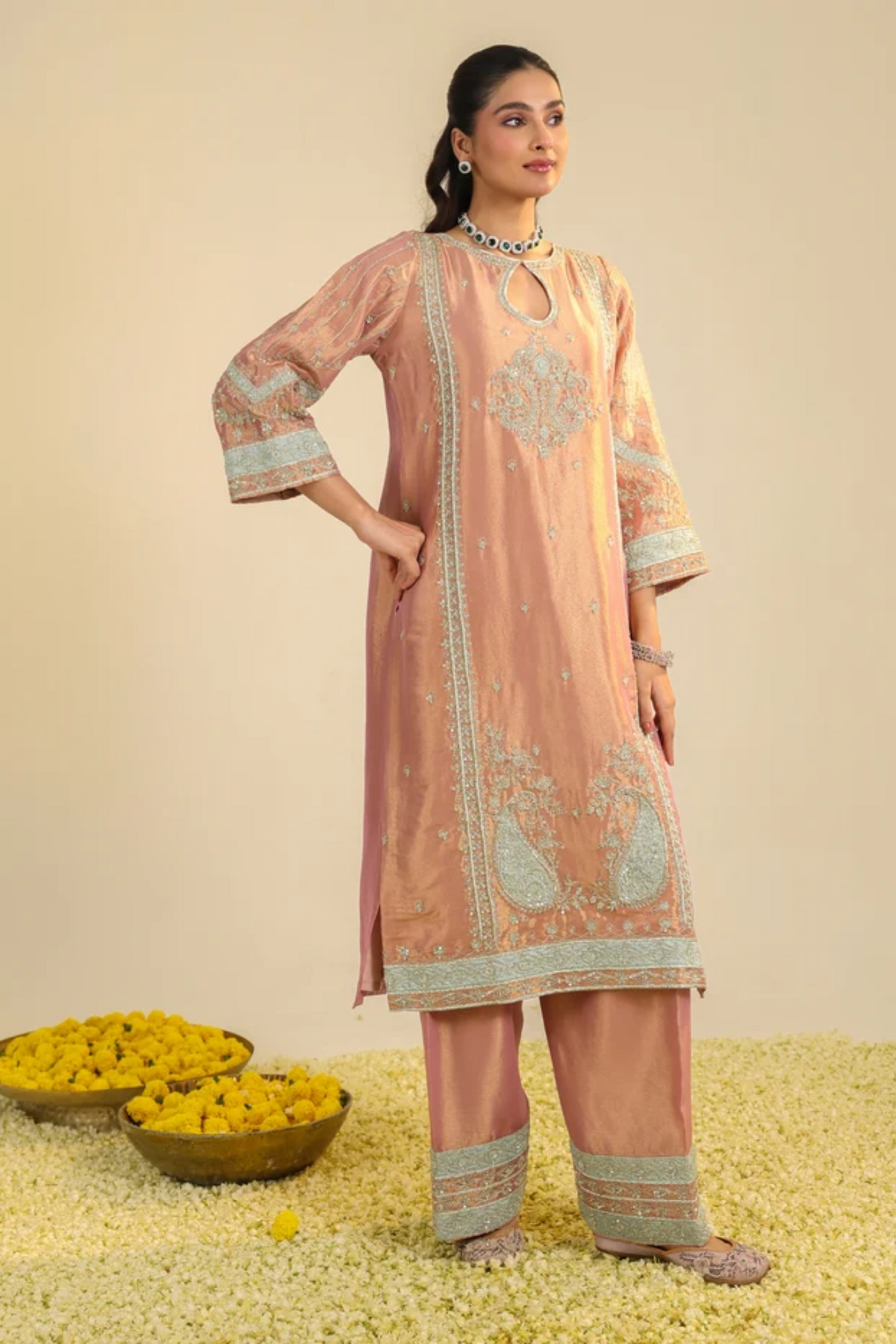 Pink Lamhe Tissue Kurta Set