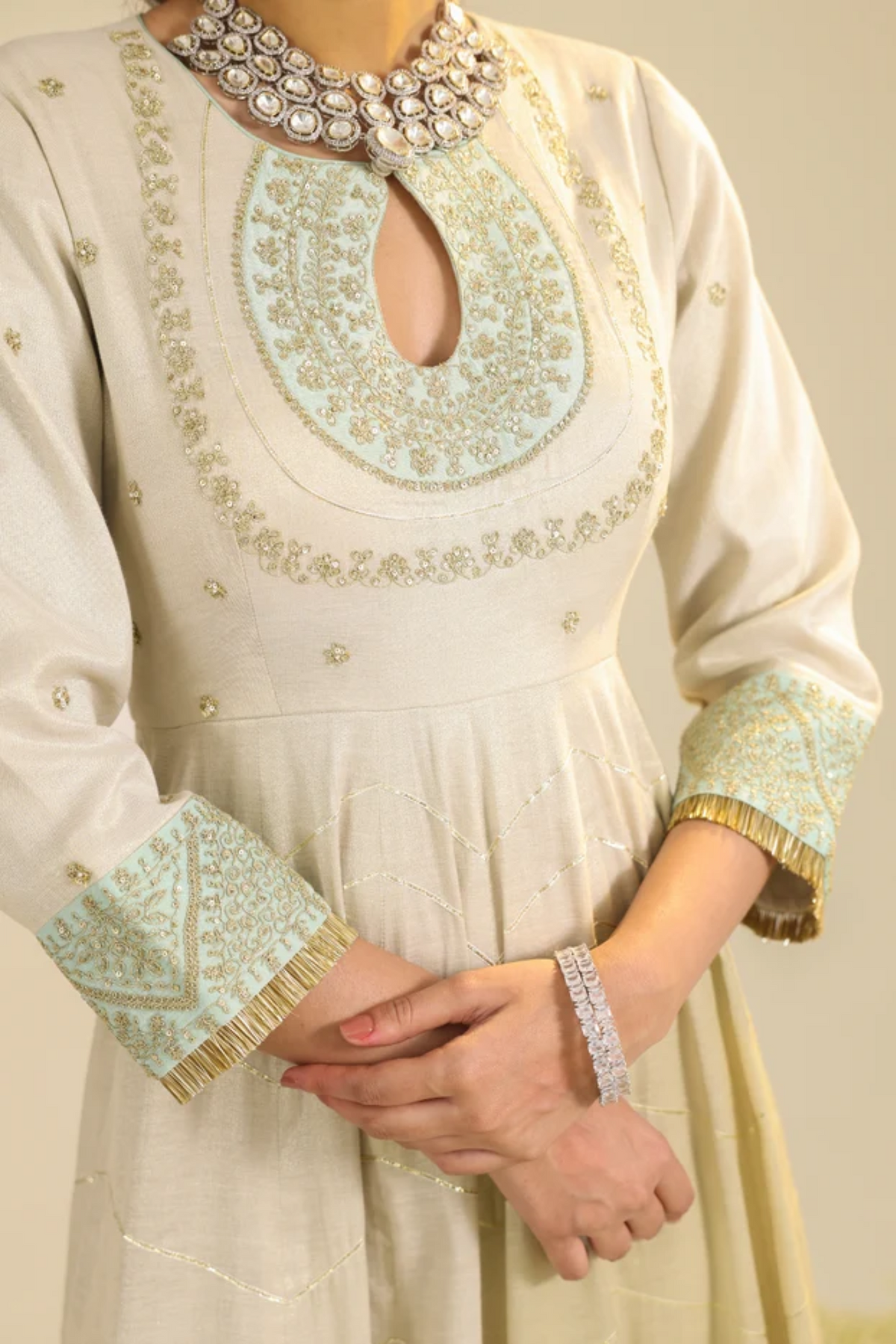 Off White Shimmer Tarini Anarkali Set