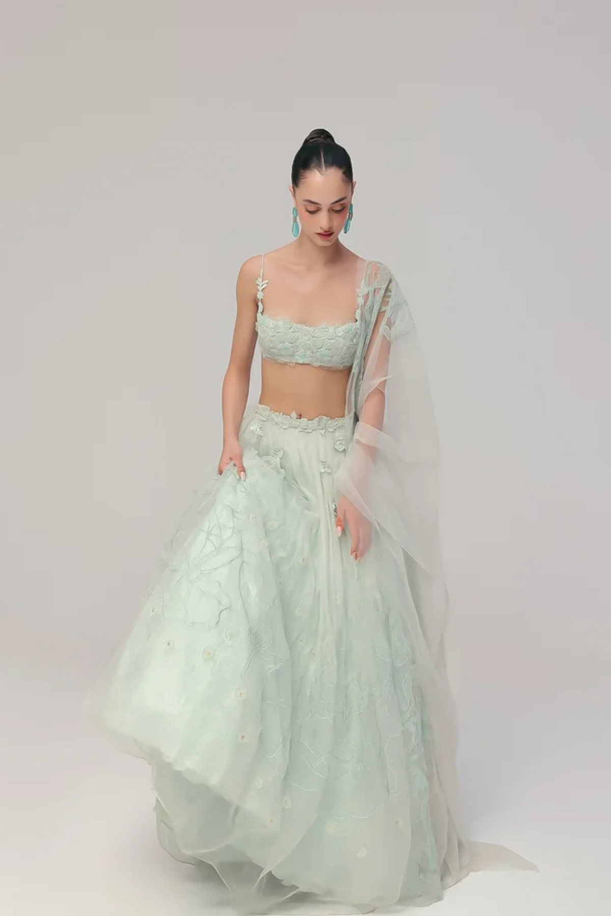 A cornflower blue Lehenga
