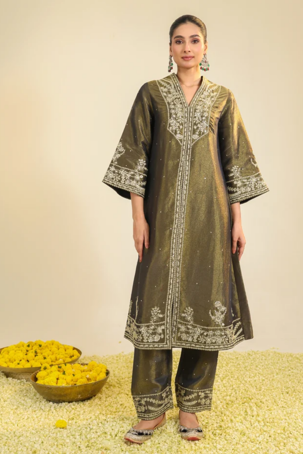 Black Shimmer Tissue Kurta Set