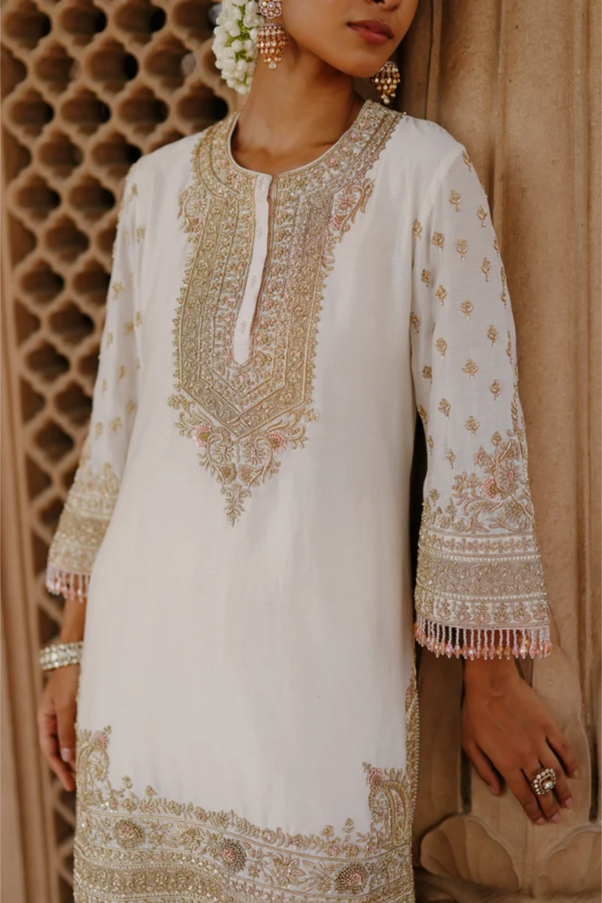 Ansha - Daisy Ivory Short Kurta Set With Salwar & Dupatta
