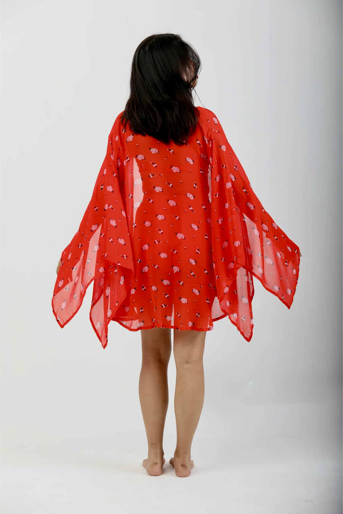 Butterfly Sleeve Short Kaftan - Carnations