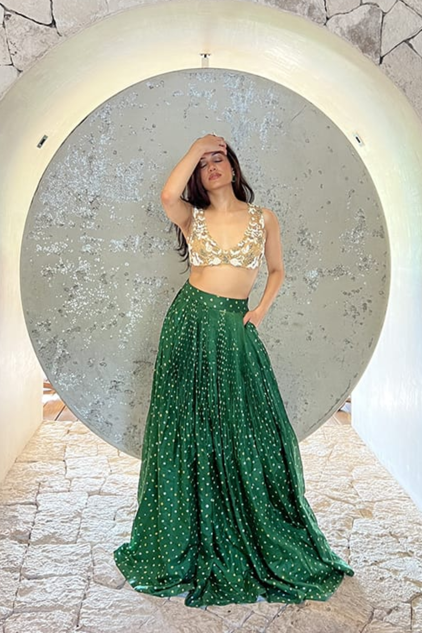EMERALD BANDHINI, SLINKY NUDE BLOUSE