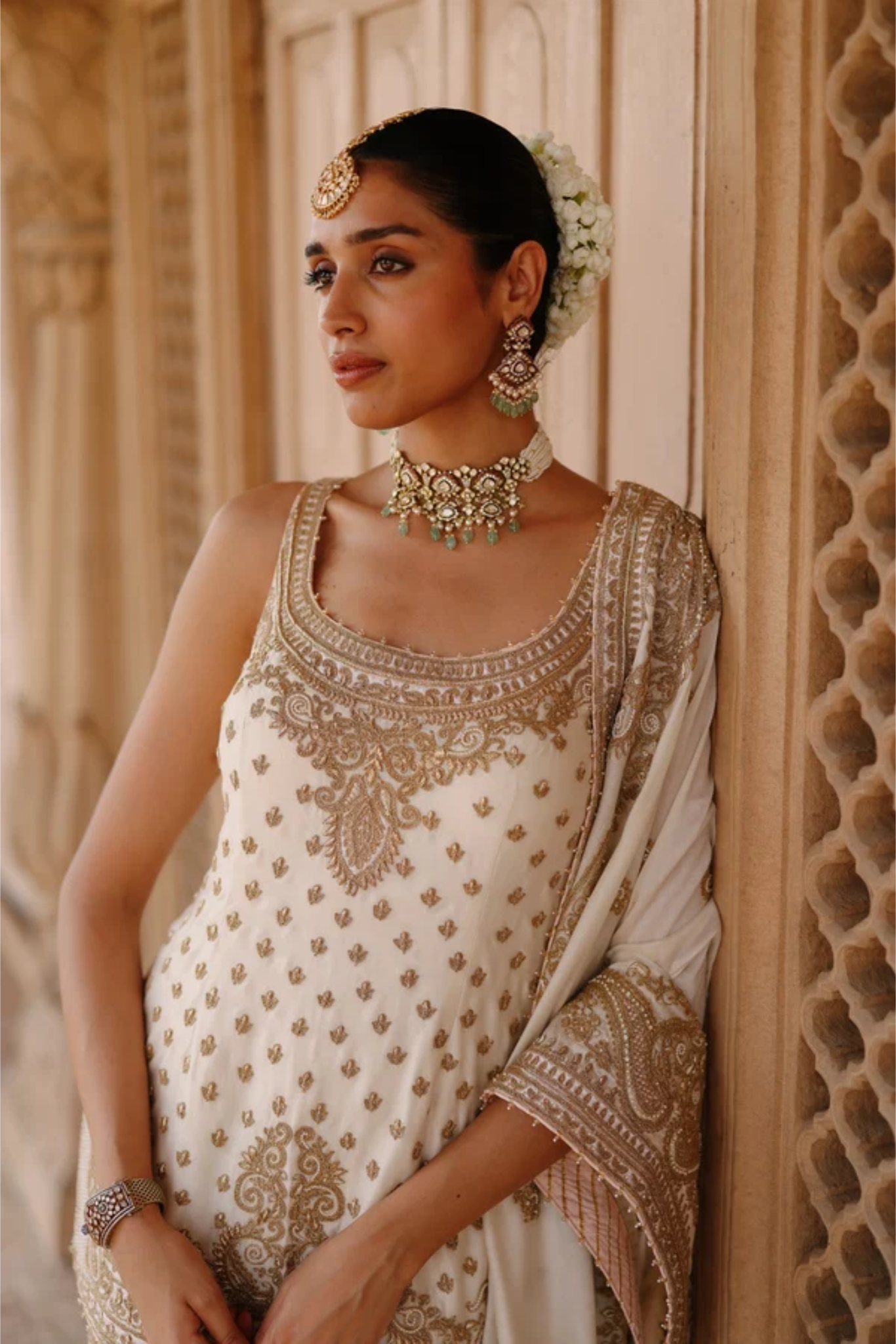 Shabnam - Daisy Ivory Kurta Set With Sharara & Dupatta