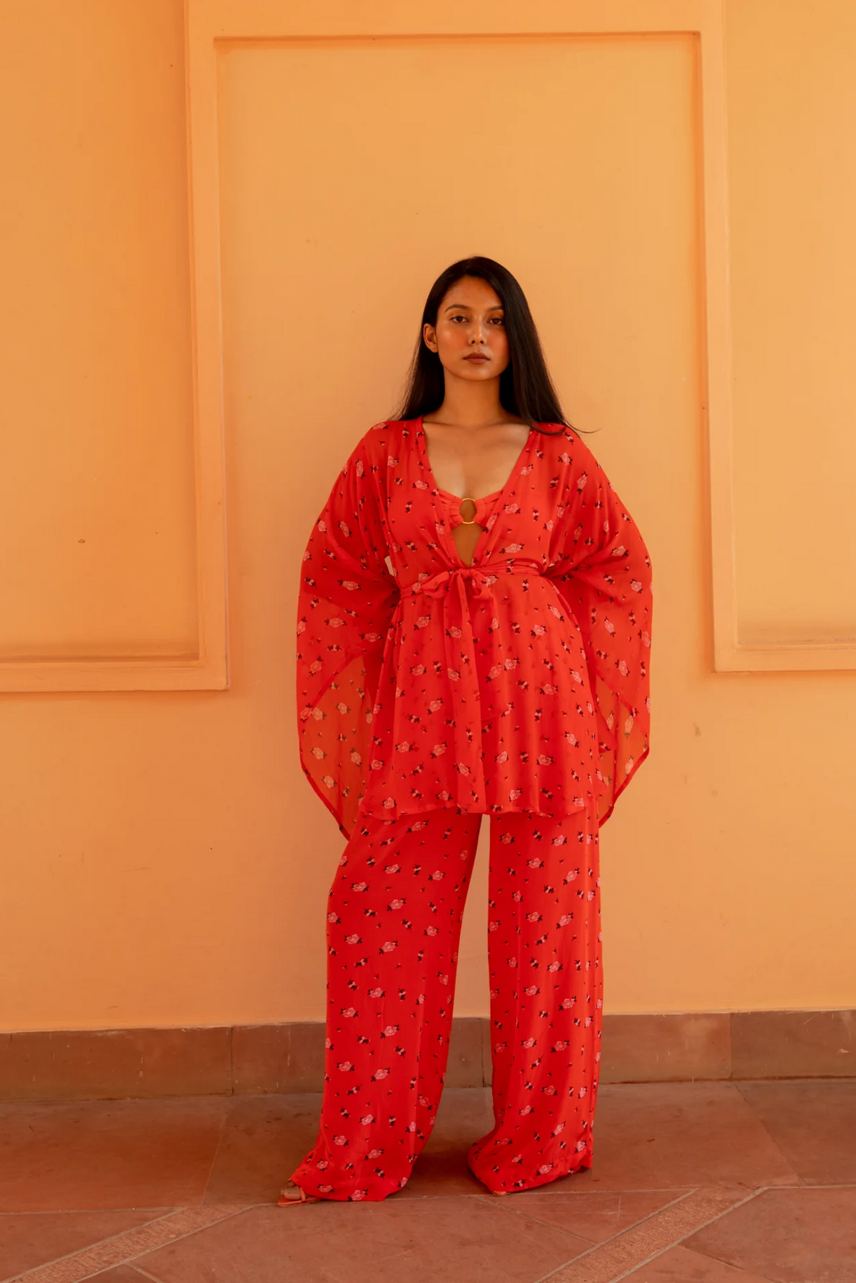 Butterfly Sleeve Short Kaftan - Carnations