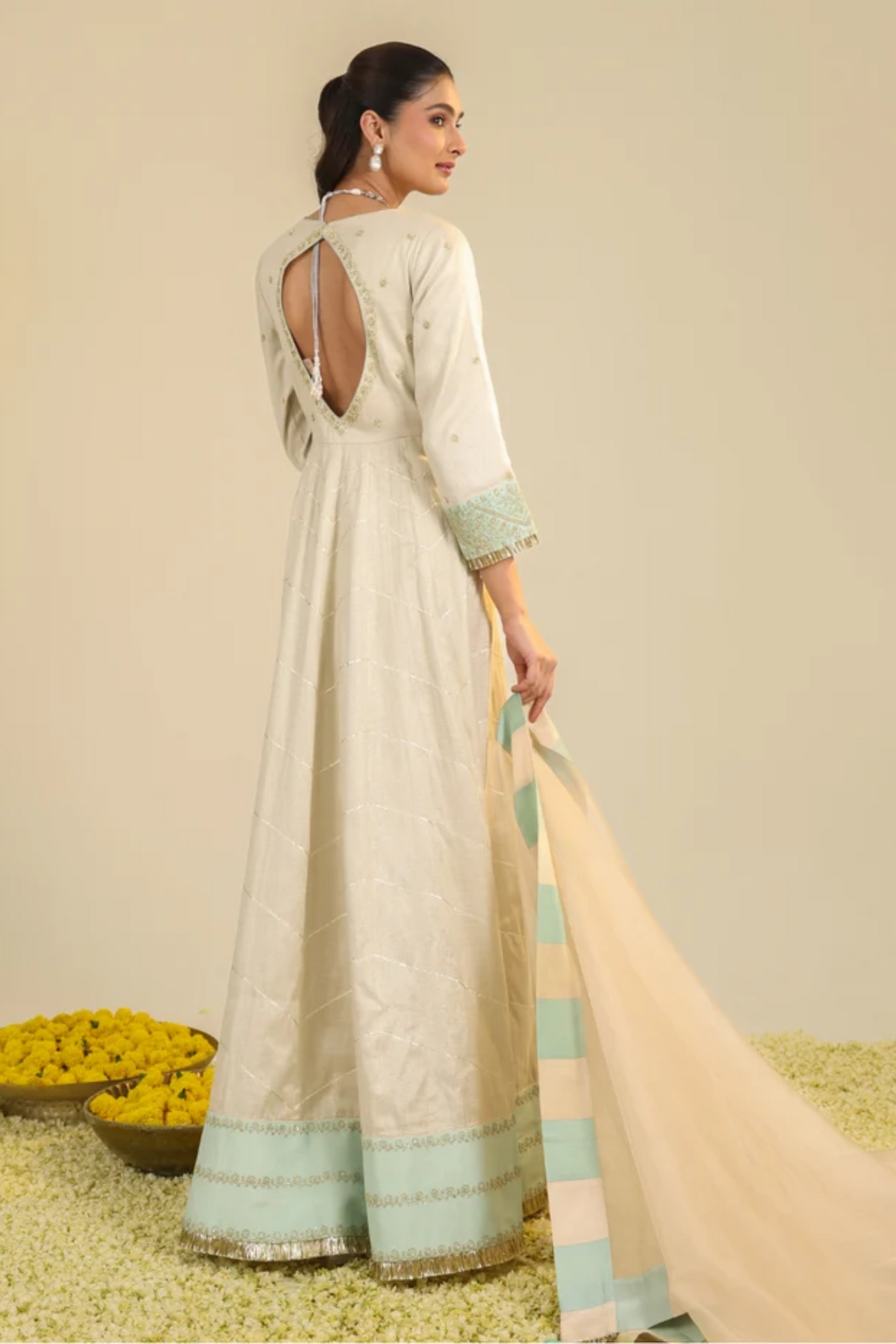 Off White Shimmer Tarini Anarkali Set