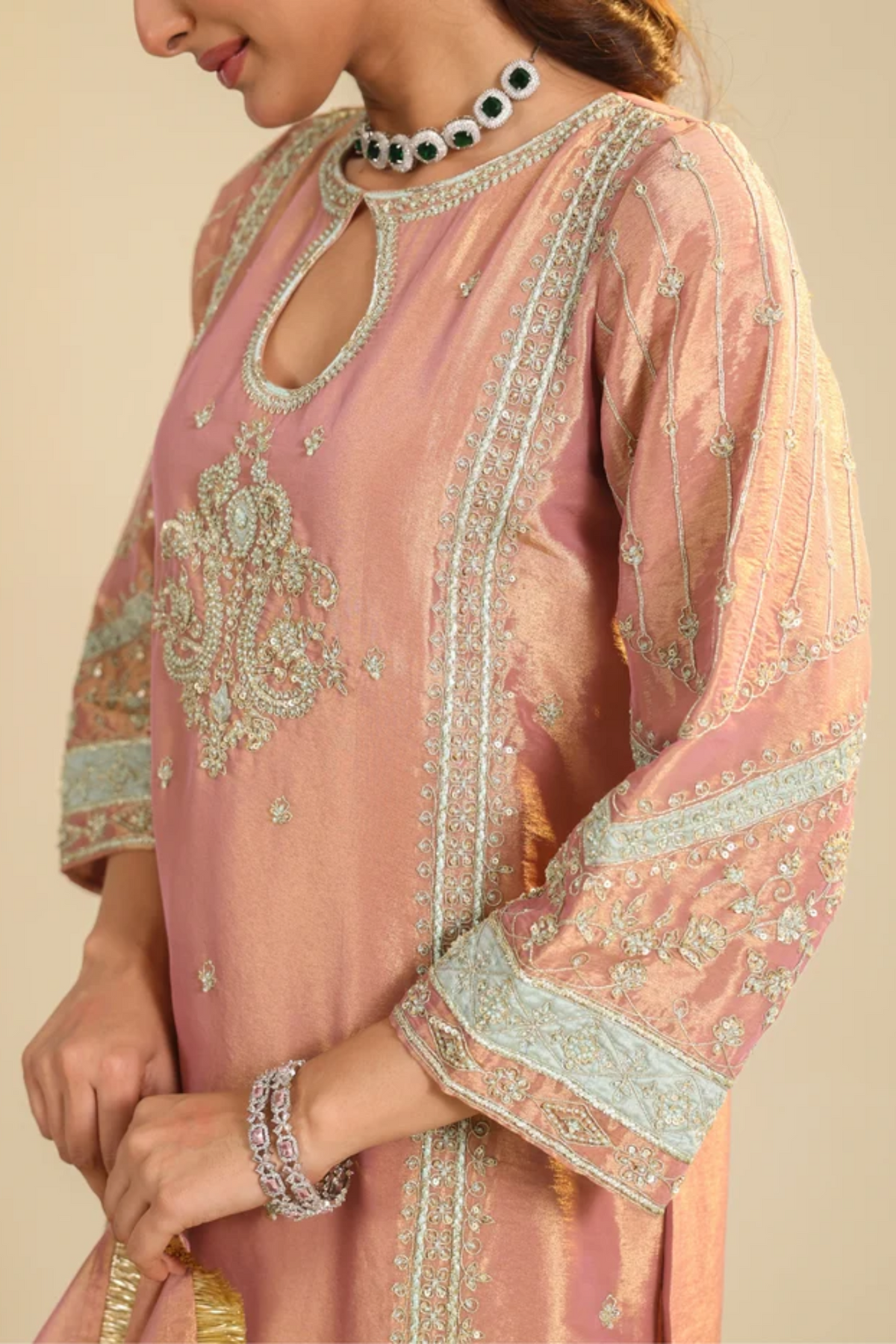 Pink Lamhe Tissue Kurta Set