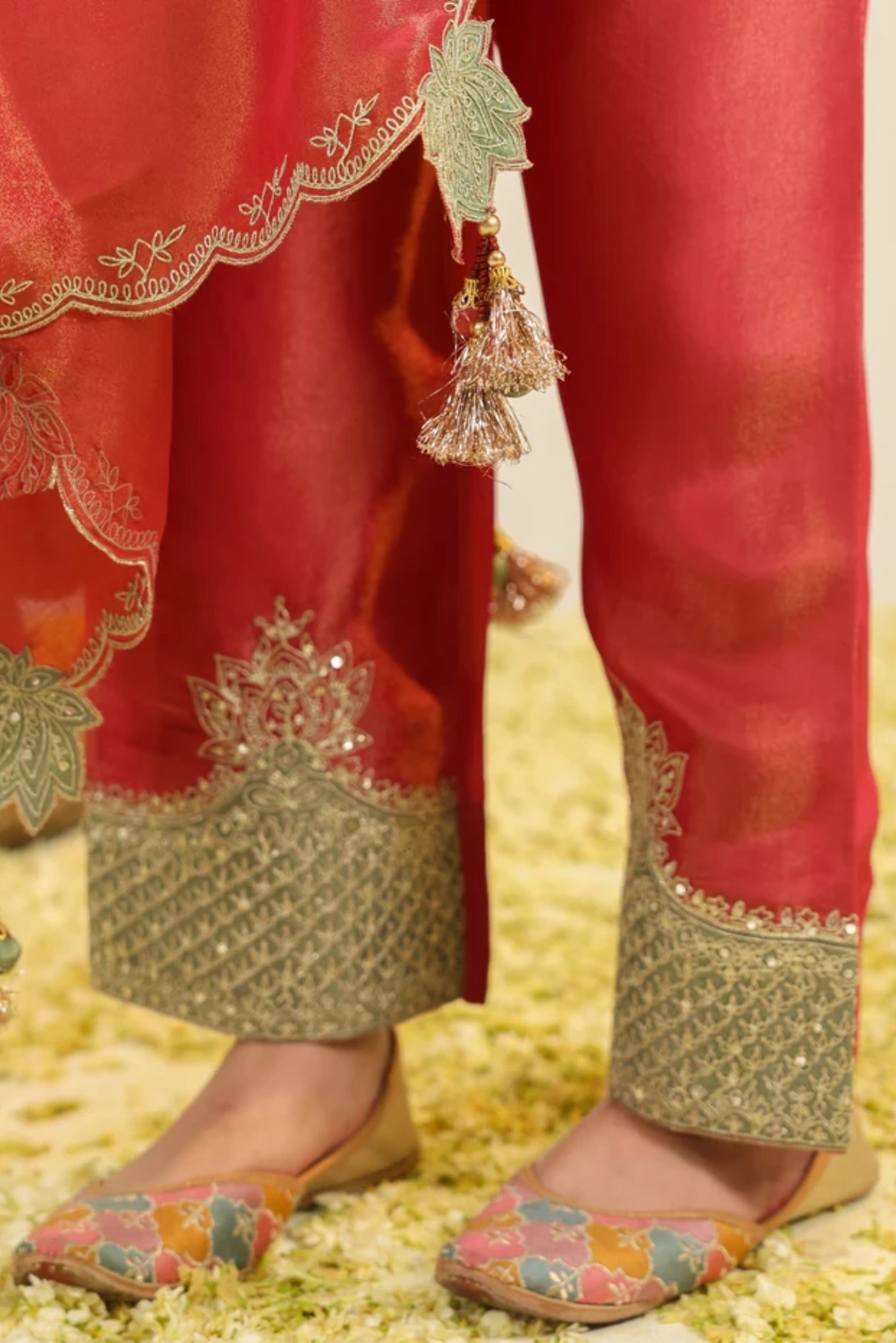 Red Divine Tissue Kurta Set
