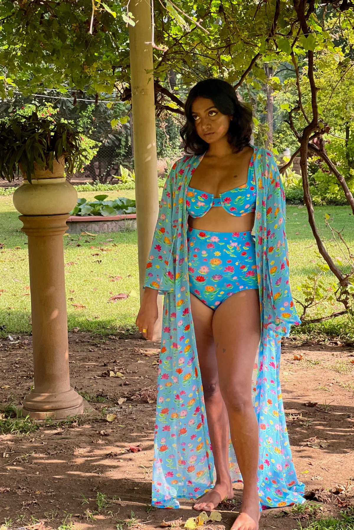 Kaftan with Drawstring Waist - Lotus Pond