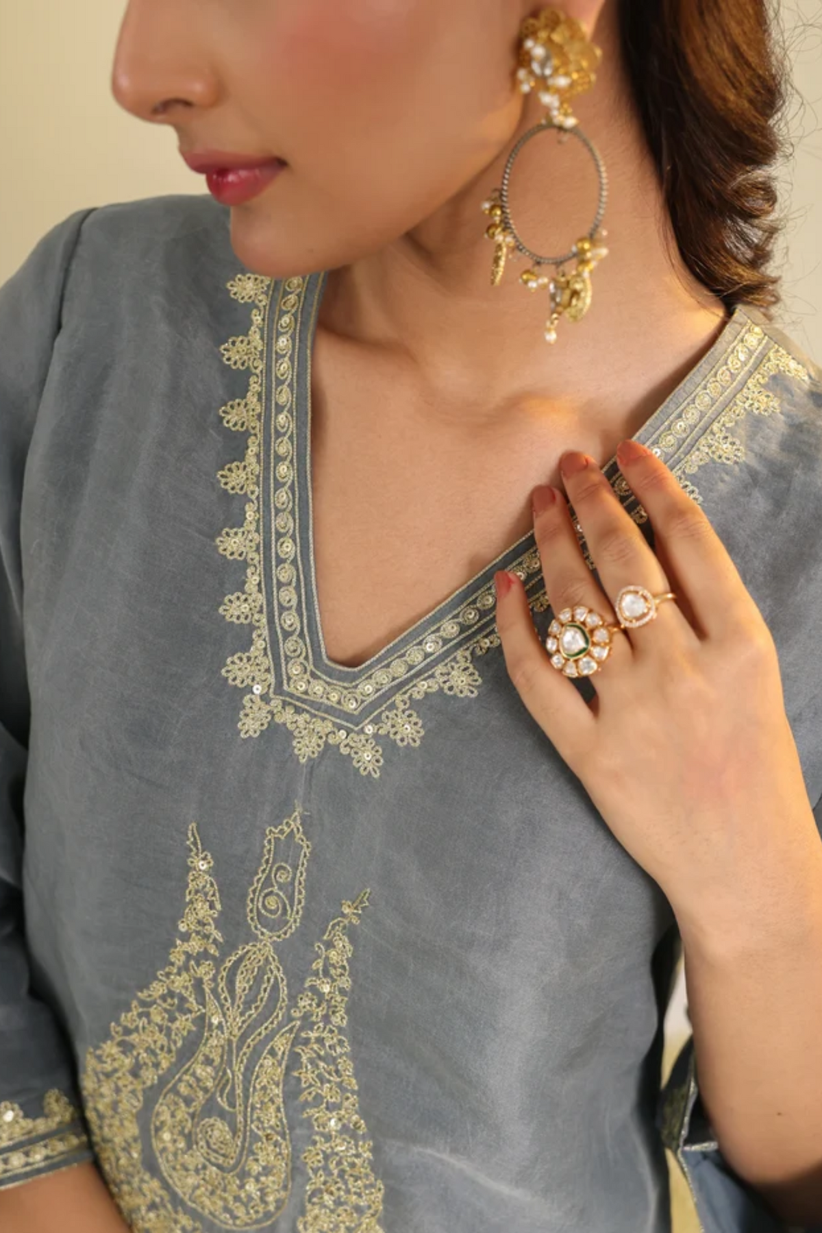 Mist Blue Janki Scalloped Kurta Set