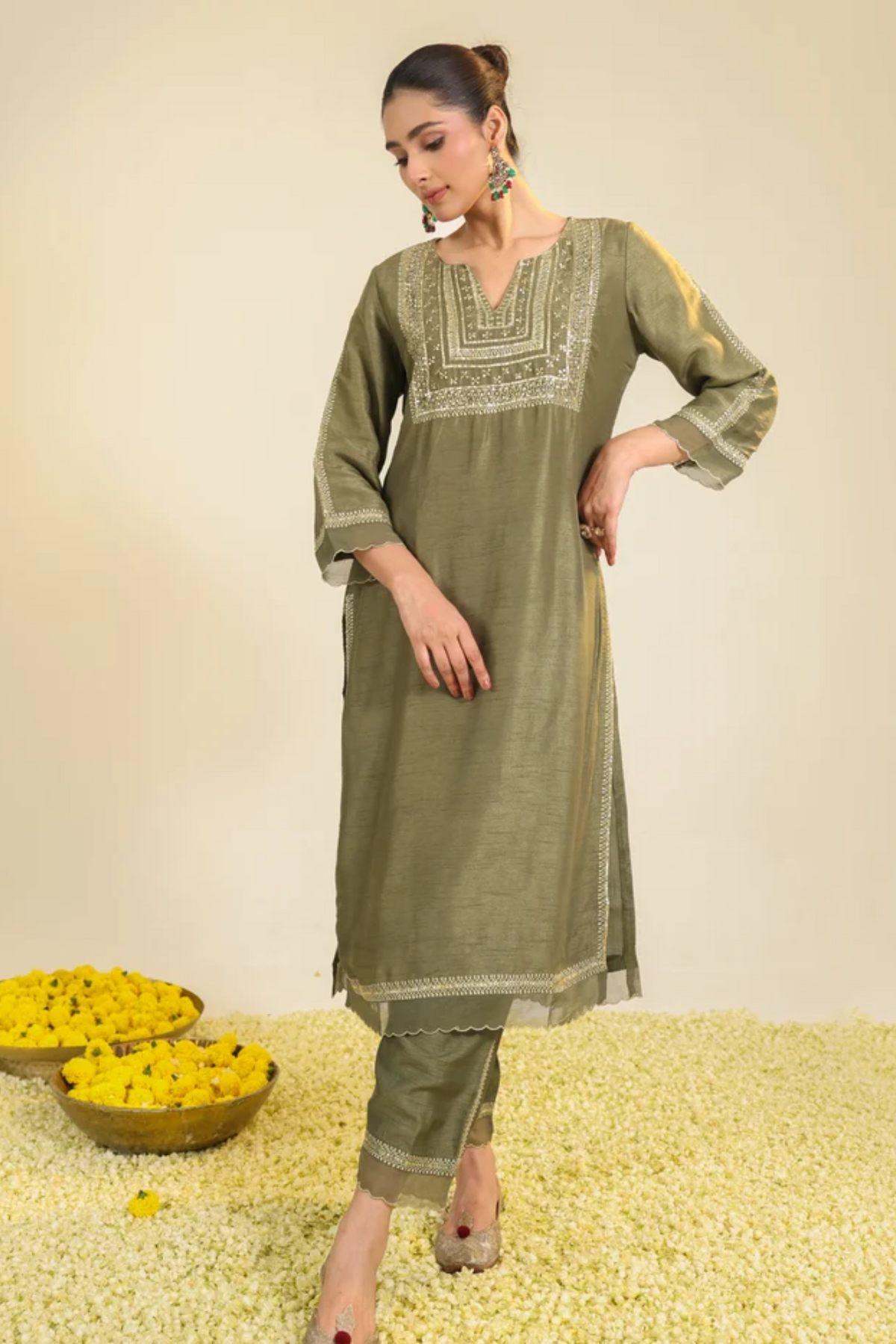 Sage Green Mughal Kurta Set