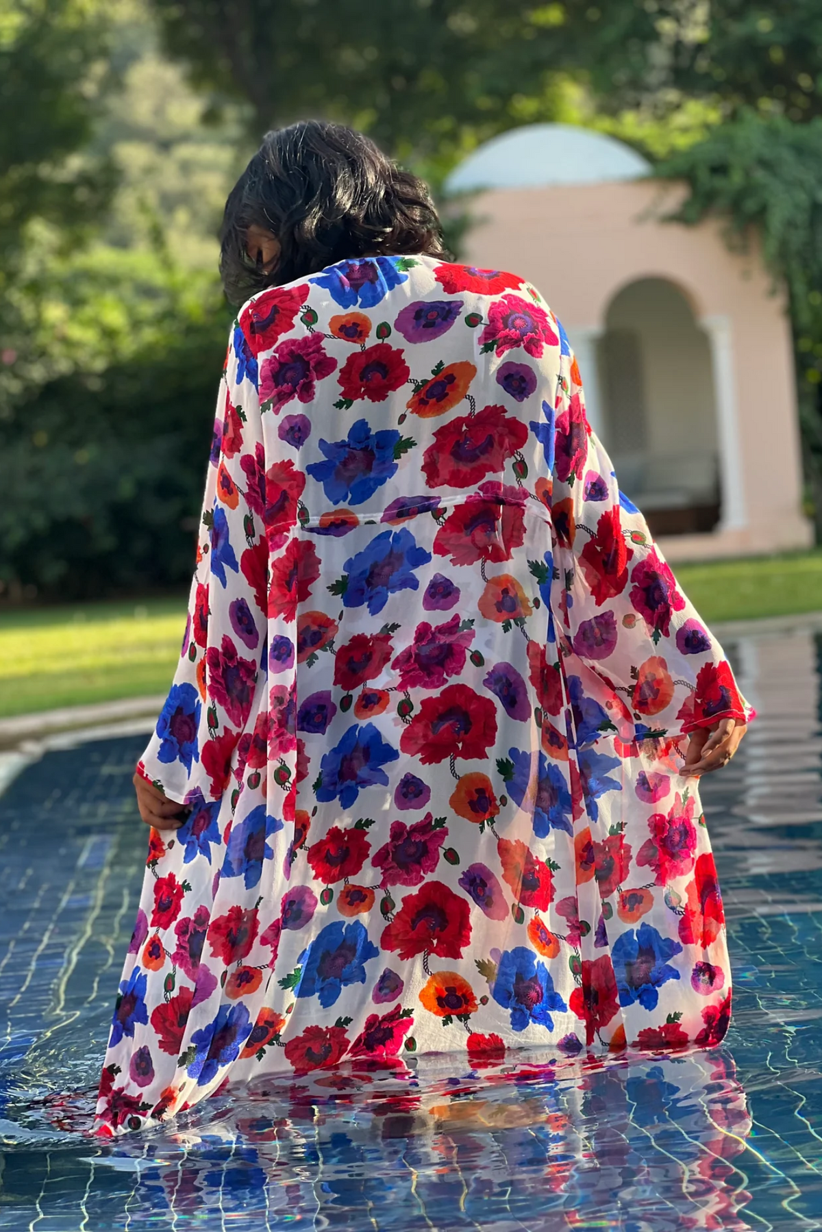 Kaftan with Drawstring Waist - Poppy White