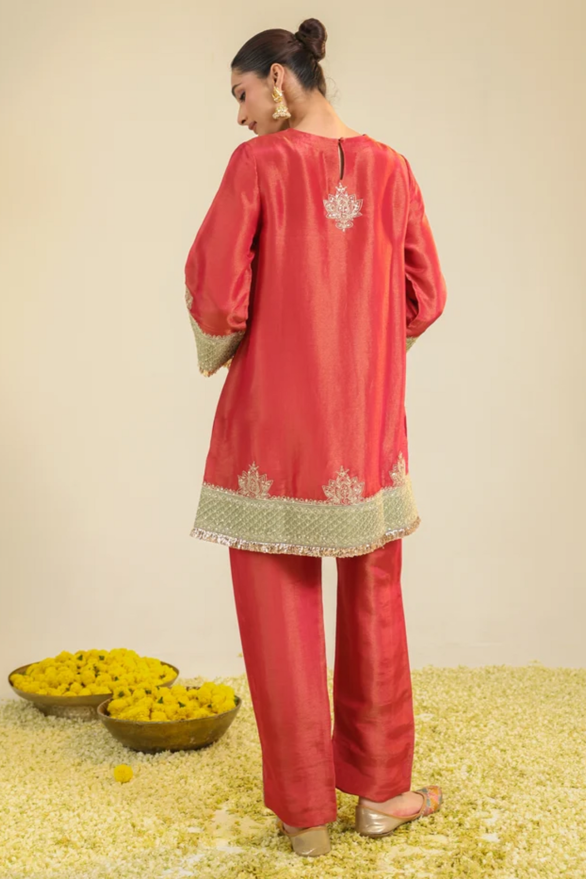 Red Divine Tissue Kurta Set