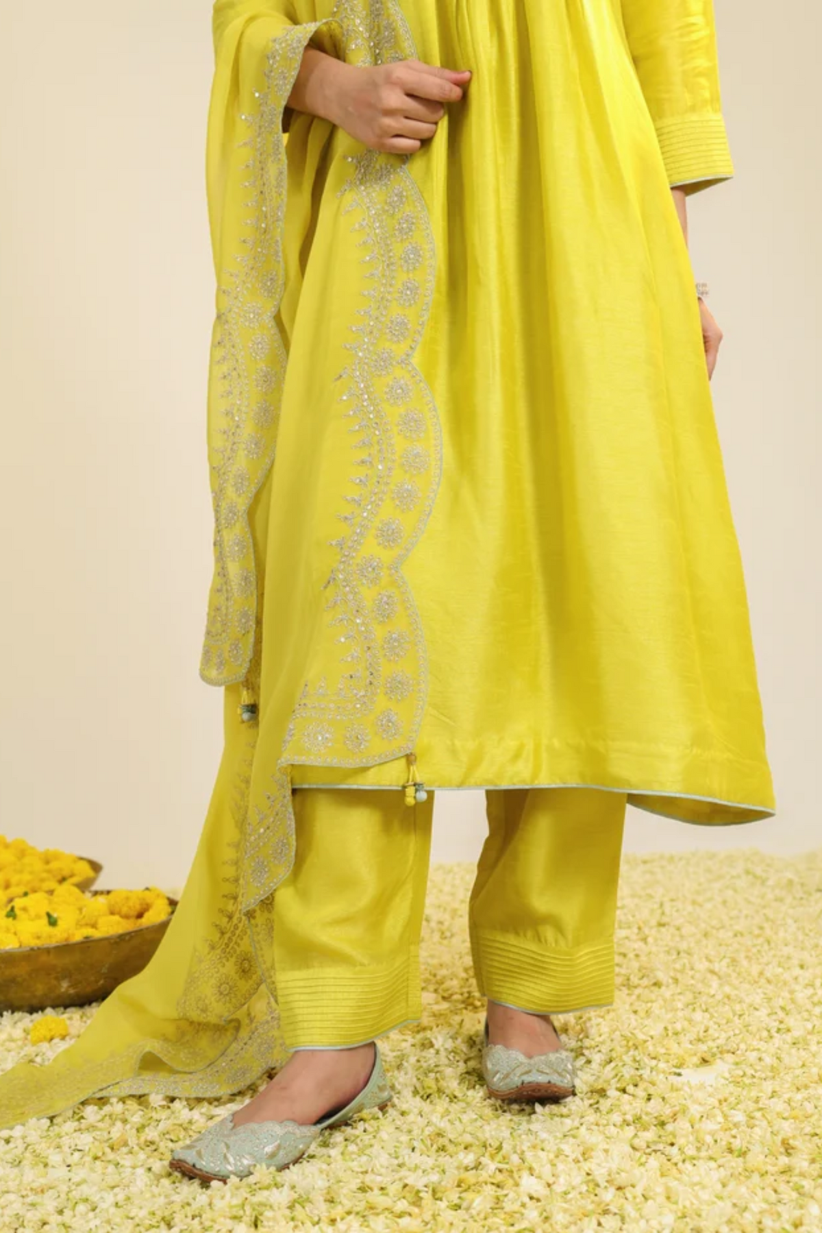 Yellow Scalloped Kurta Set