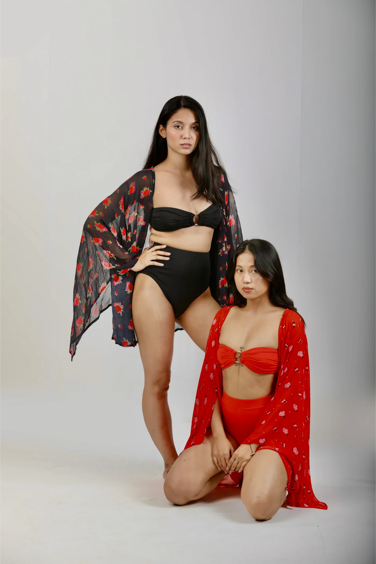 Butterfly Sleeve Short Kaftan - Carnations