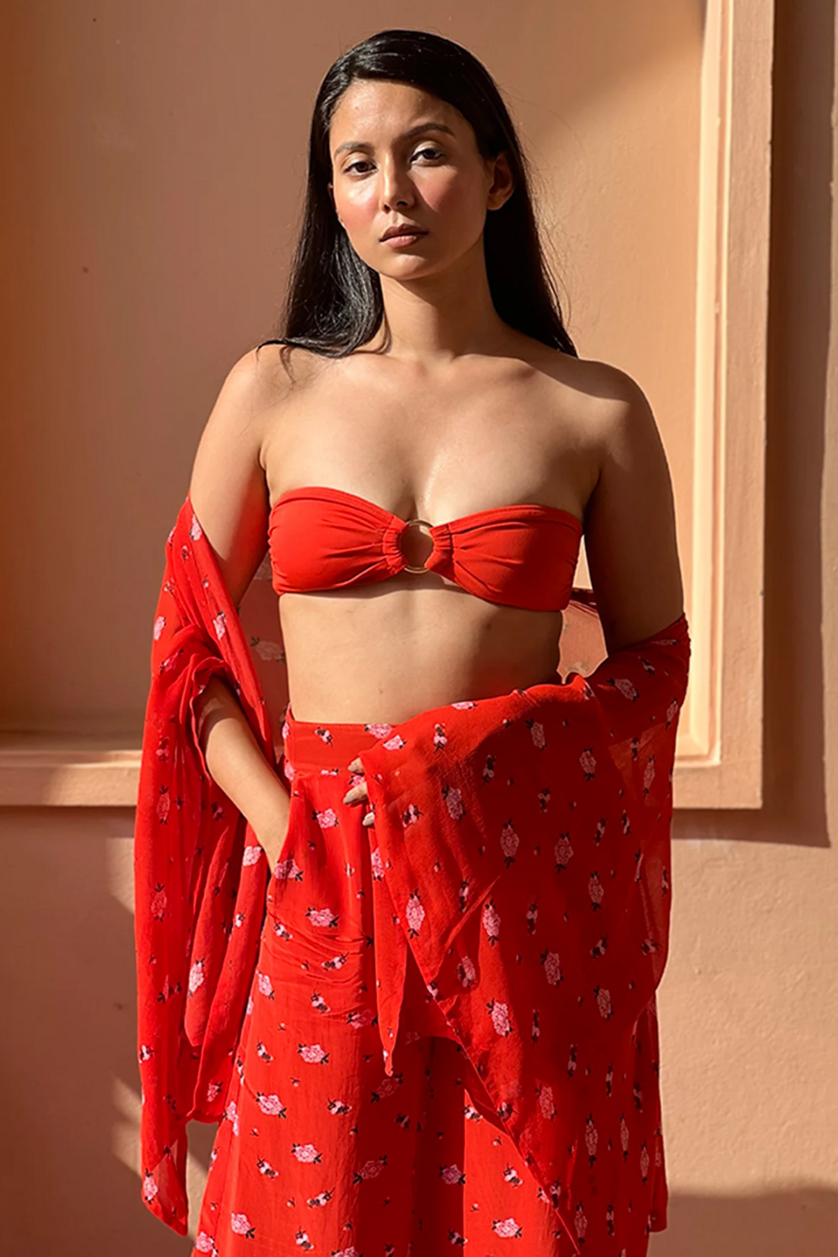 Ring Bikini Top With Removable Halter Straps - Orange