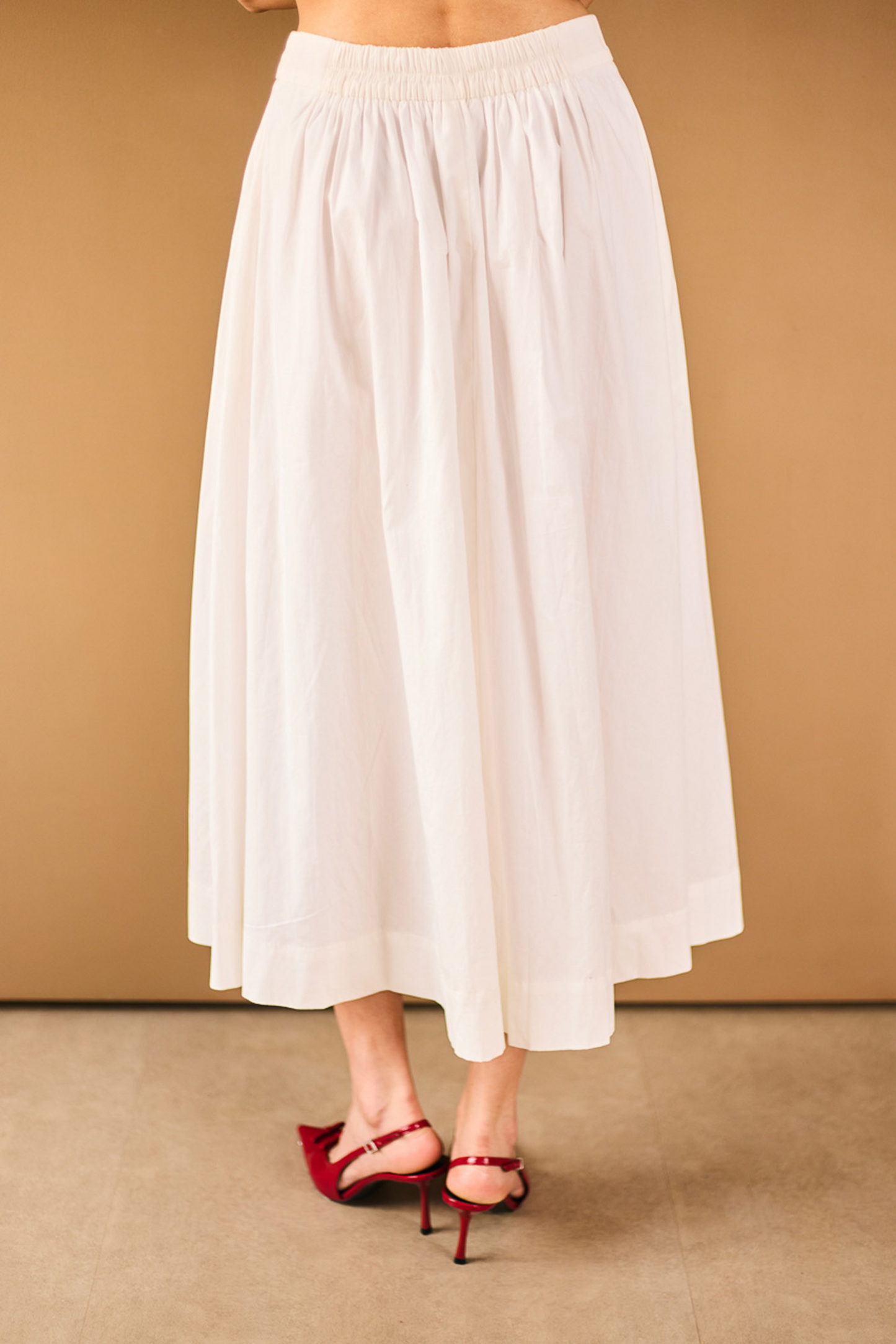 White A-line Midi Skirt with Pockets
