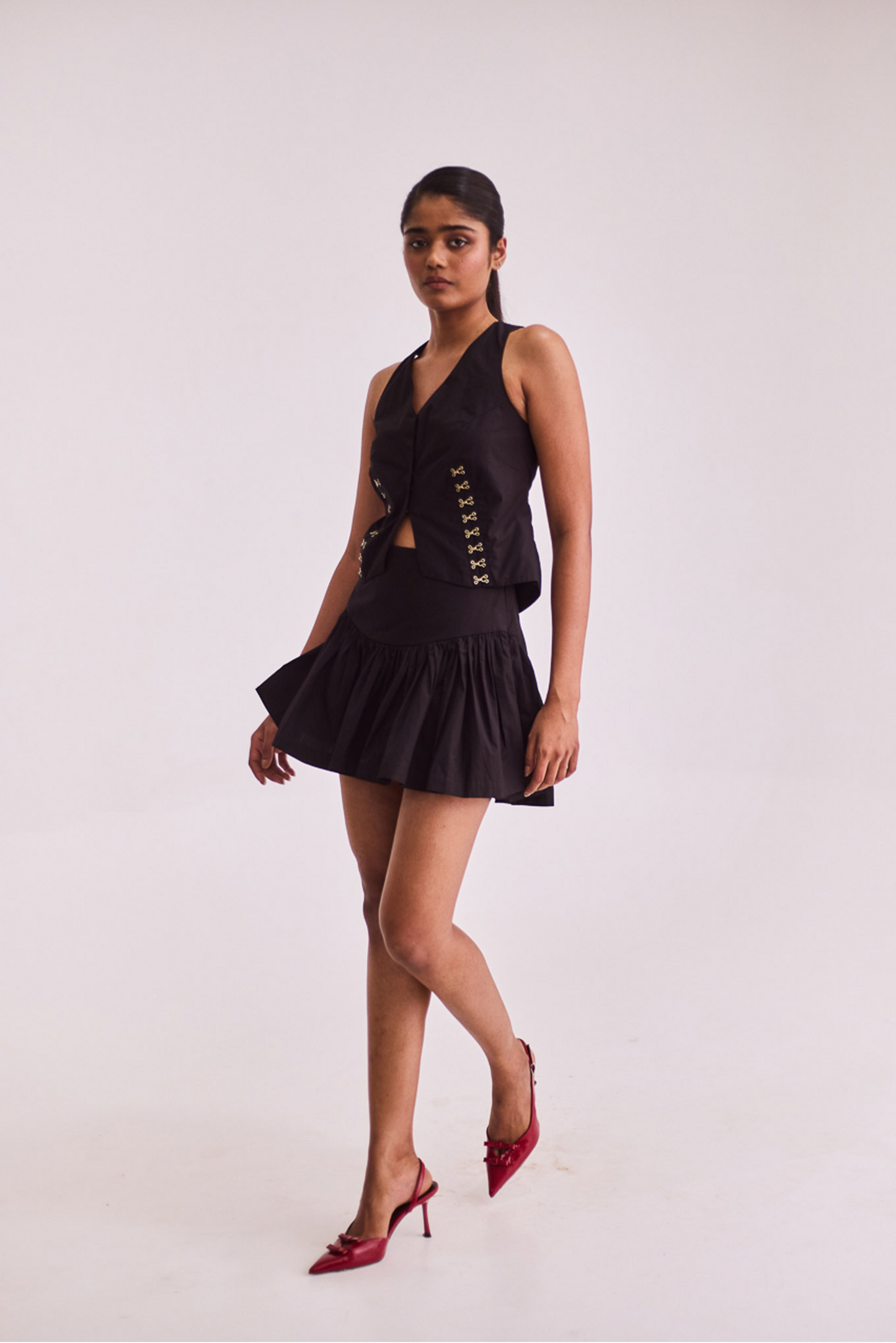 Black Mini Gathered Skort