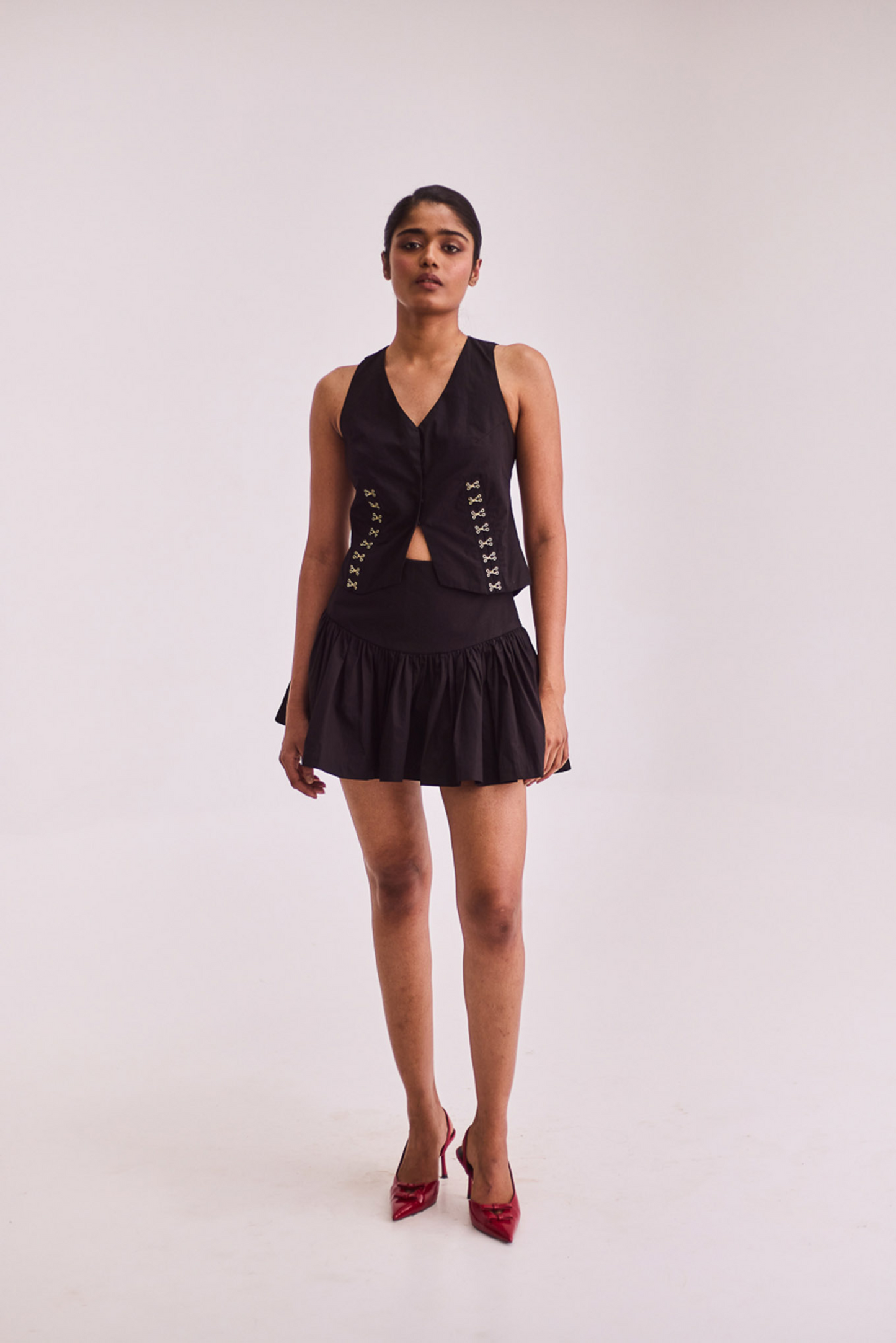 Black Mini Gathered Skort