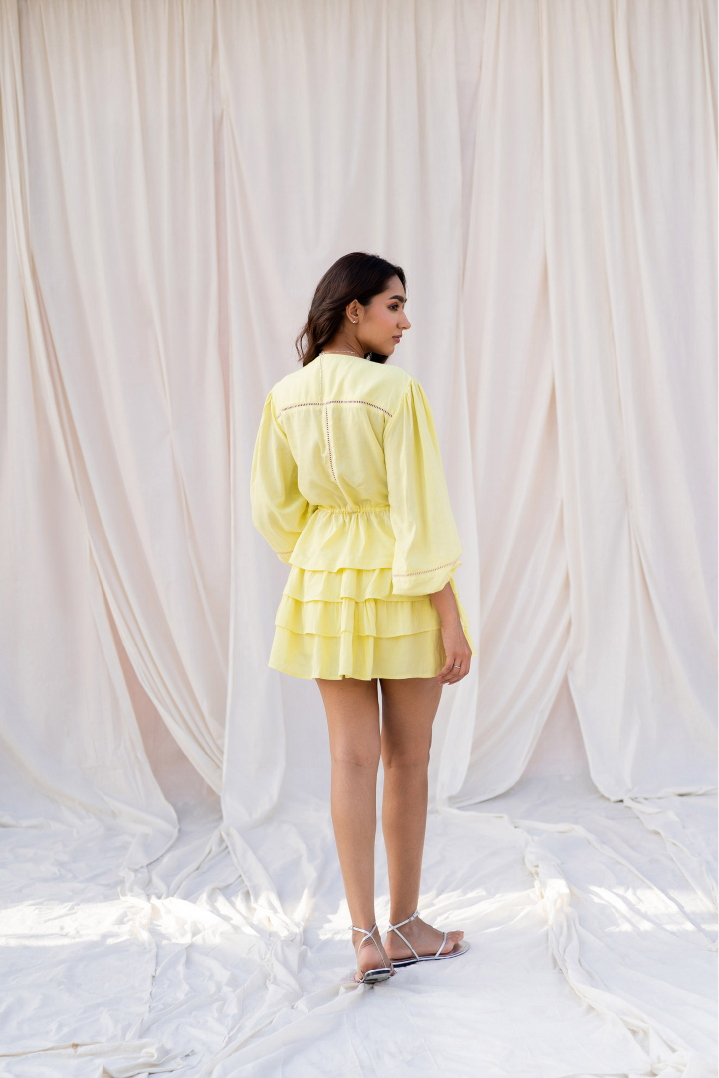 Yellow Linen Ruffle Mini Skort