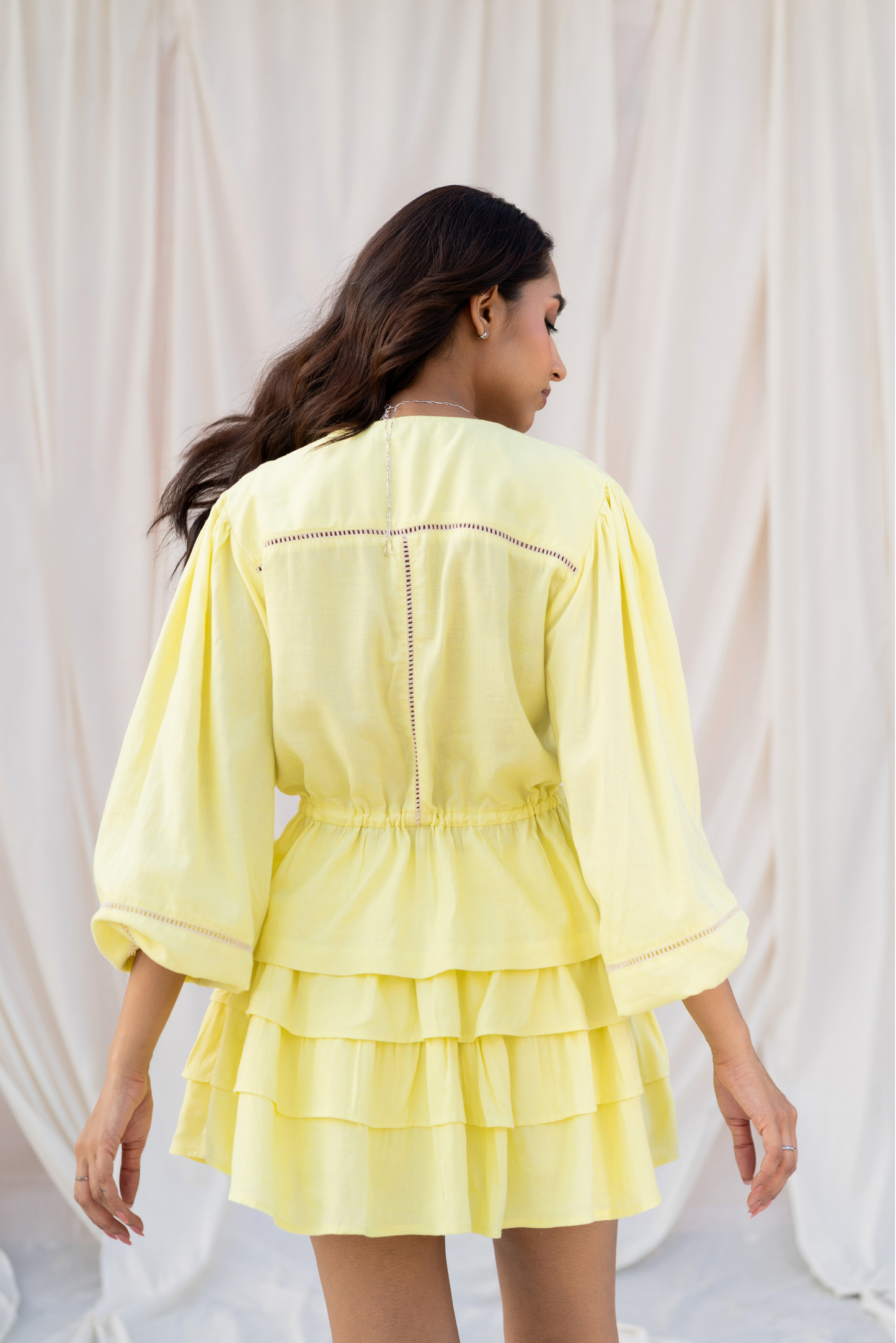 Yellow Linen Ruffle Mini Skort