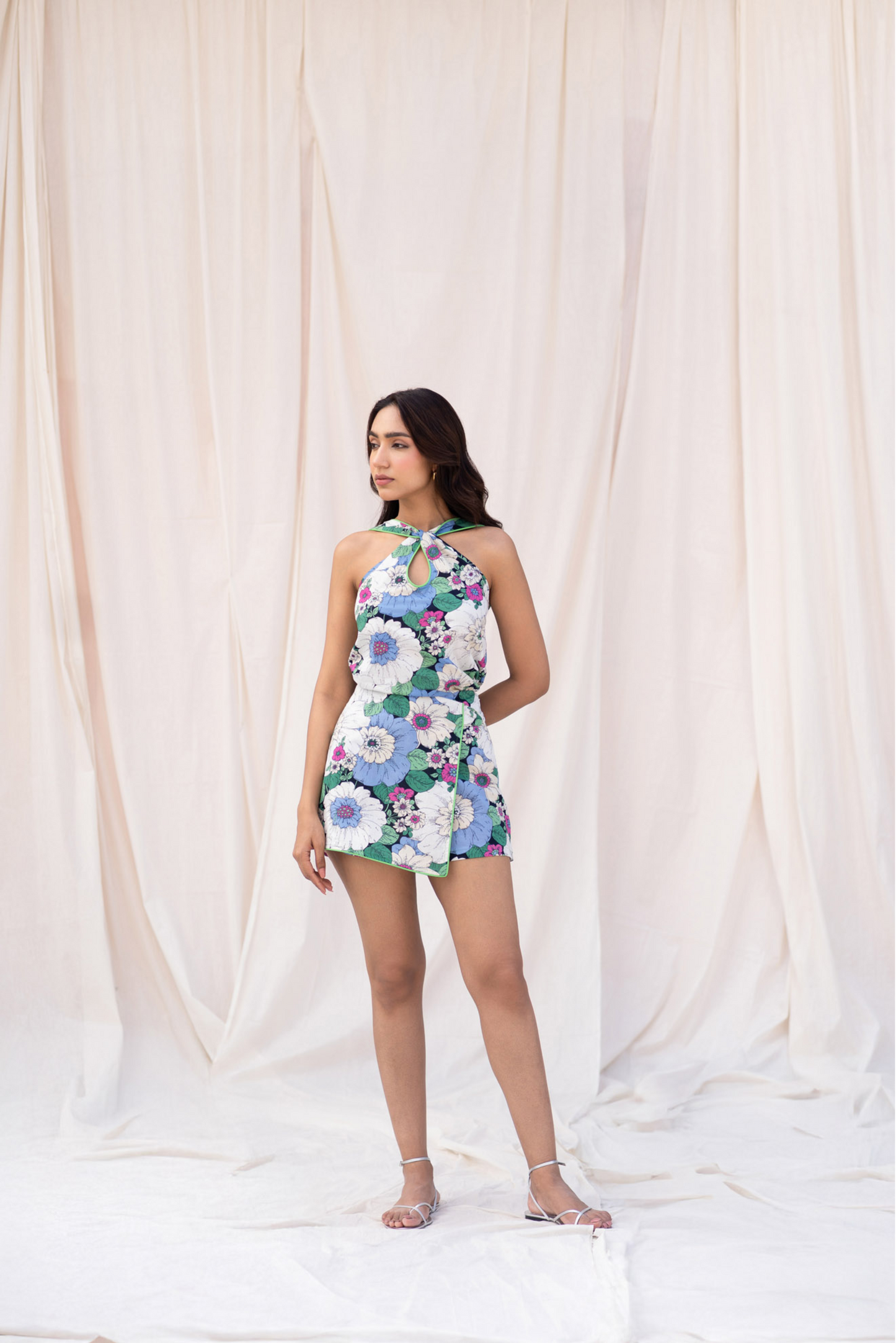 Floral Print Skort with Piping