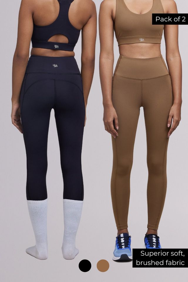 High-Waist Dawn to Dusk Leggings - Charcoal & Mountain Tan