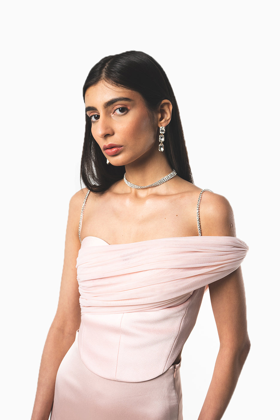 KNOTTED ONE SHOULDER BADDIE CORSET TOP IN LIGHT PINK