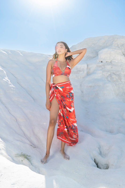 Playful Bikini Set paired with Beach Bum Sarong in Winter Solstice  - WINTER SOLSTICE