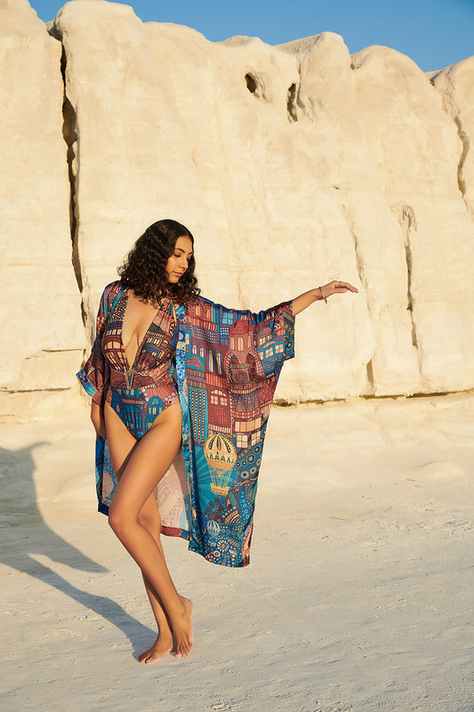 Tuscany Sun Monokini paired with Shoreline Cape in - CAPPADOCIA