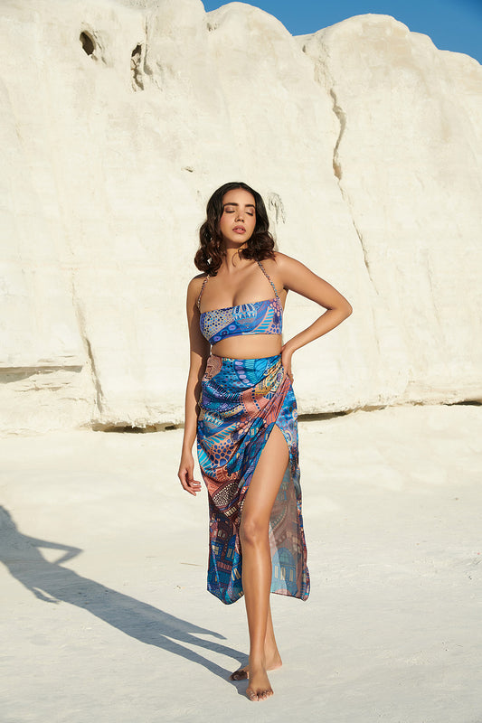 Bandeau Bikini Set paired with Pleat Neat Skirt in Cappadocia -CAPPADOCIA