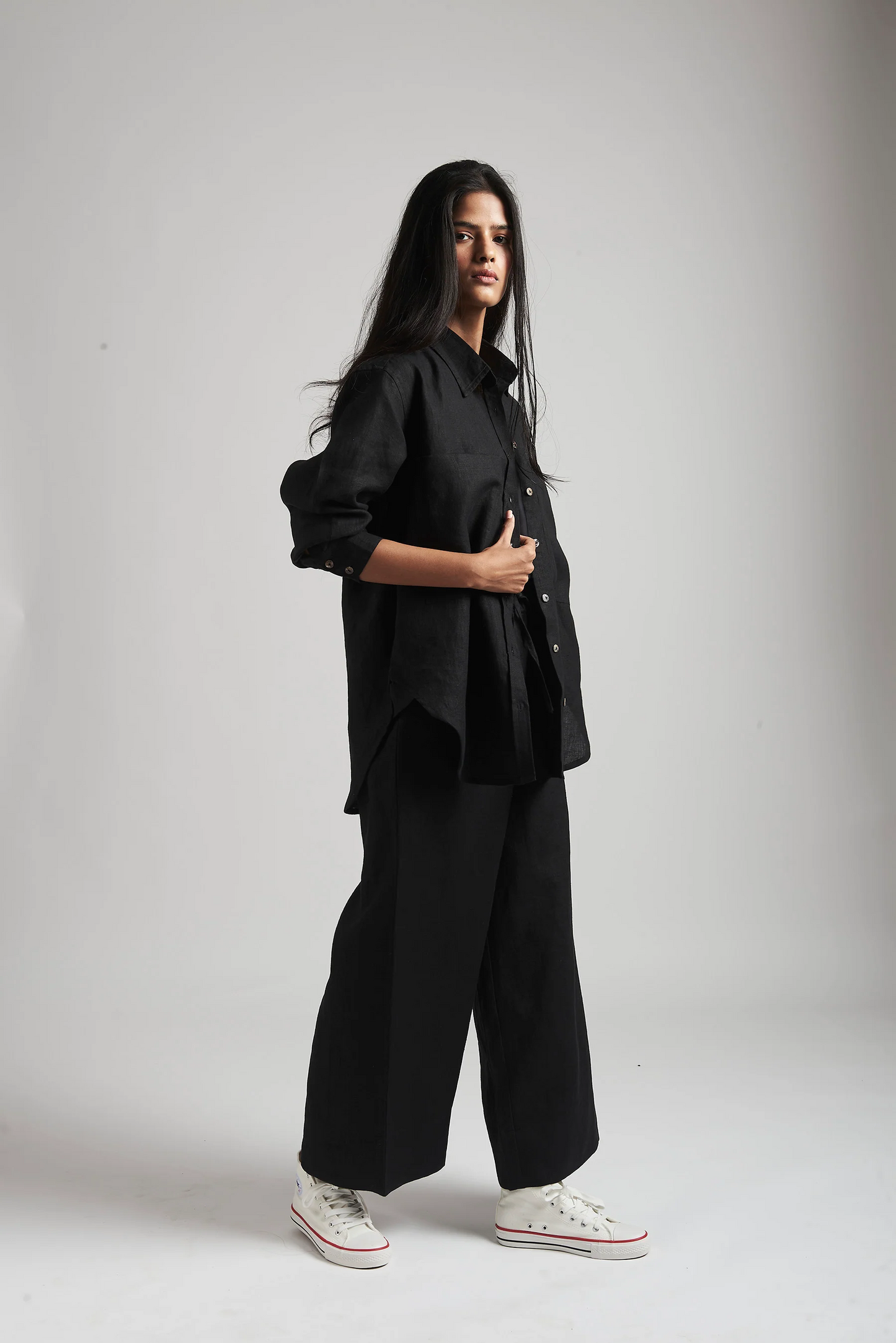 Kohl Linen Oversized Pocket Shirt (With Pyjama Pants)