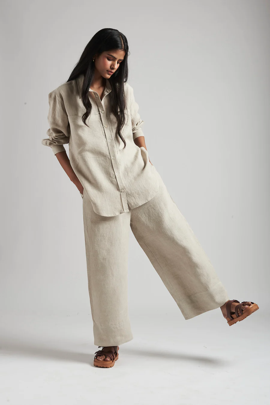 Undyed Linen Oversized Pocket Shirt (With Pyjama Pants)