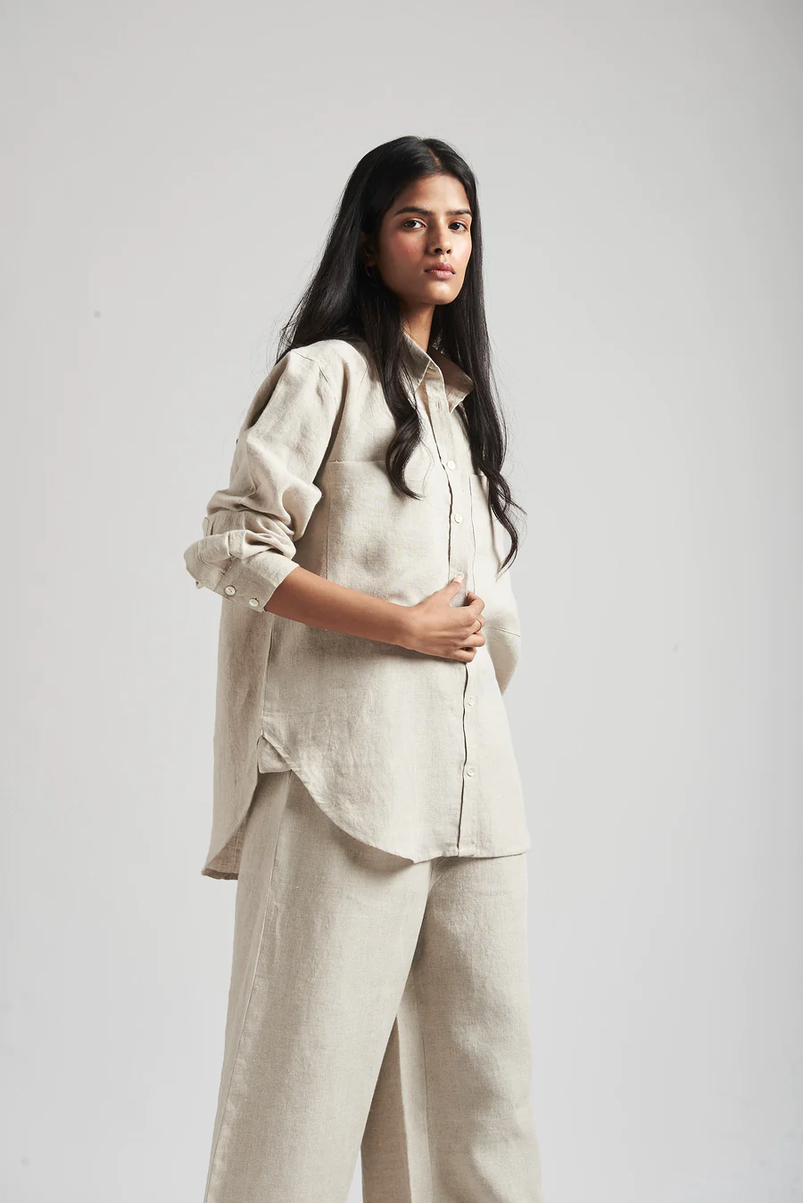 Undyed Linen Oversized Pocket Shirt (With Pyjama Pants)