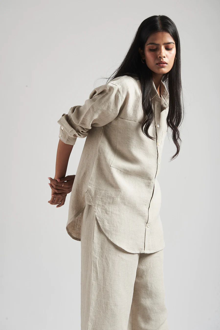 Undyed Linen Oversized Pocket Shirt