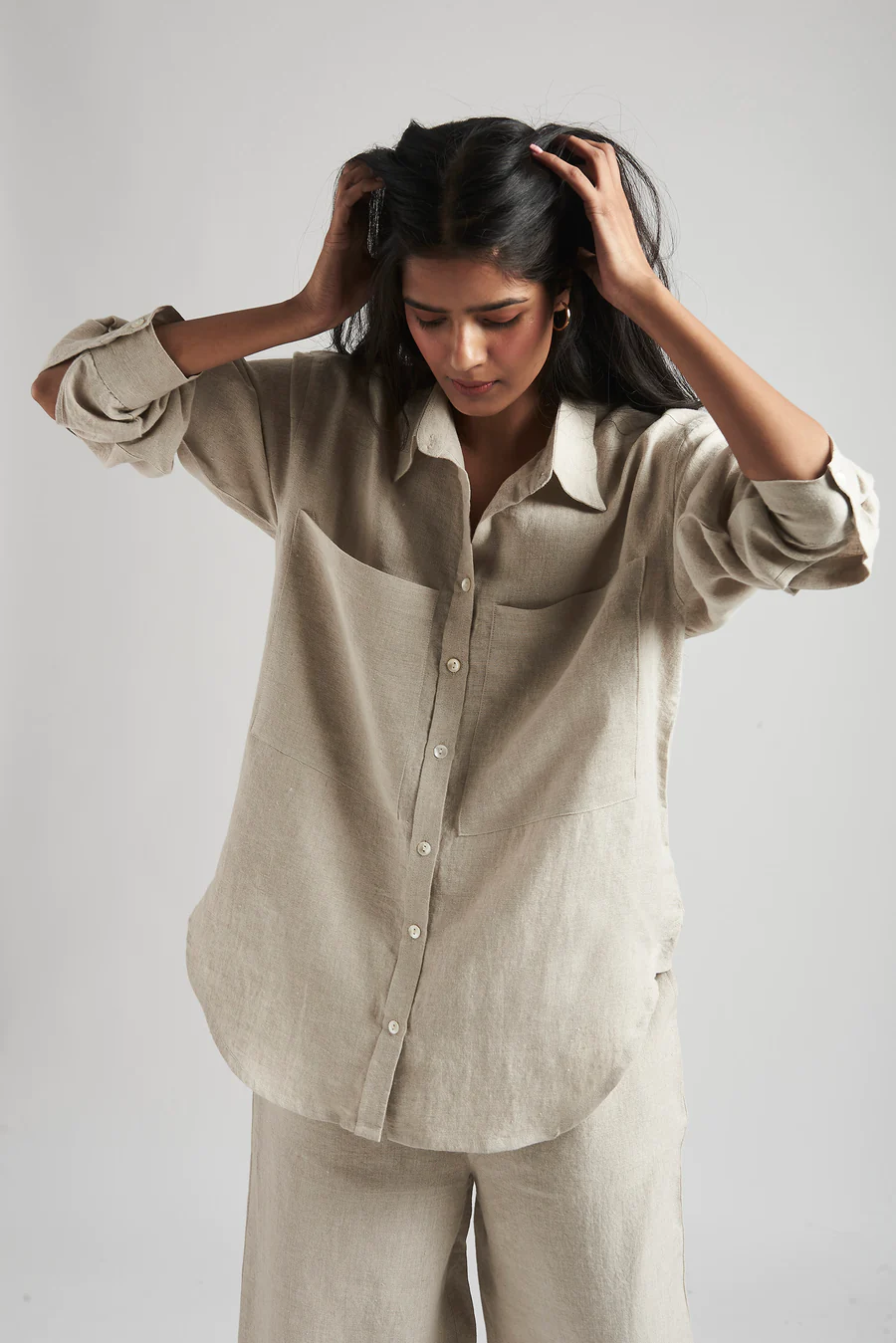 Undyed Linen Oversized Pocket Shirt