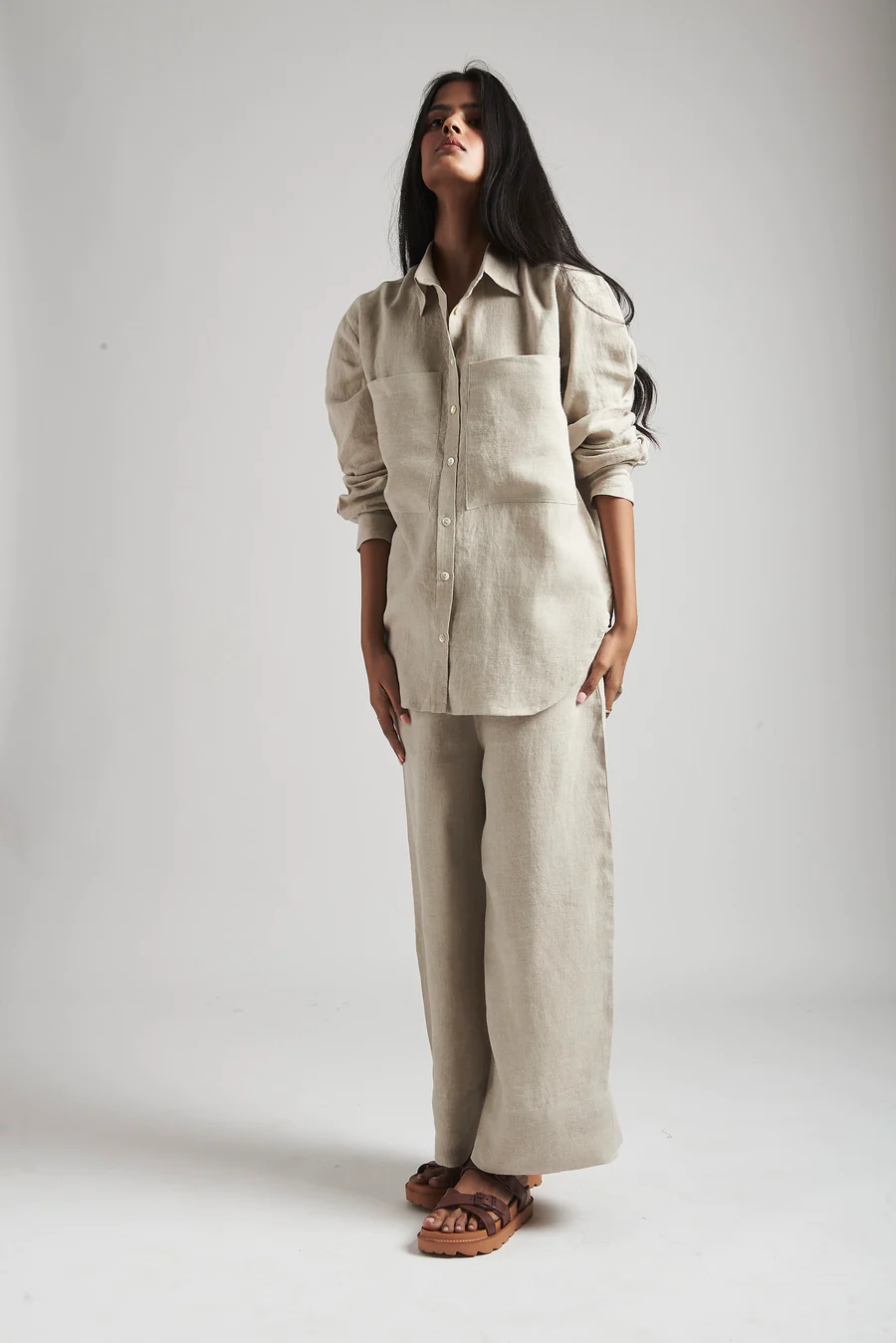 Undyed Linen Oversized Pocket Shirt