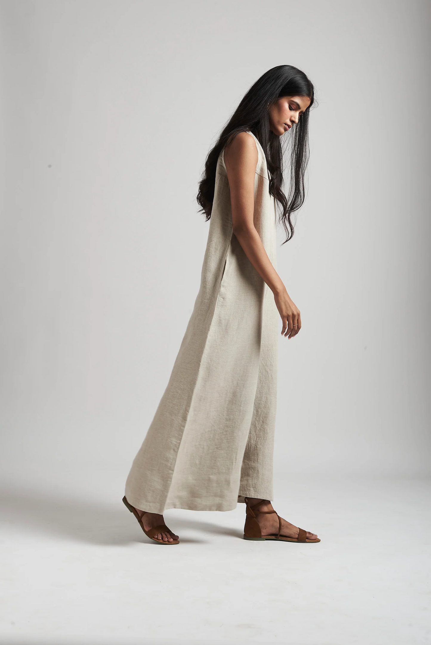 Undyed Linen Flared Jumpsuit