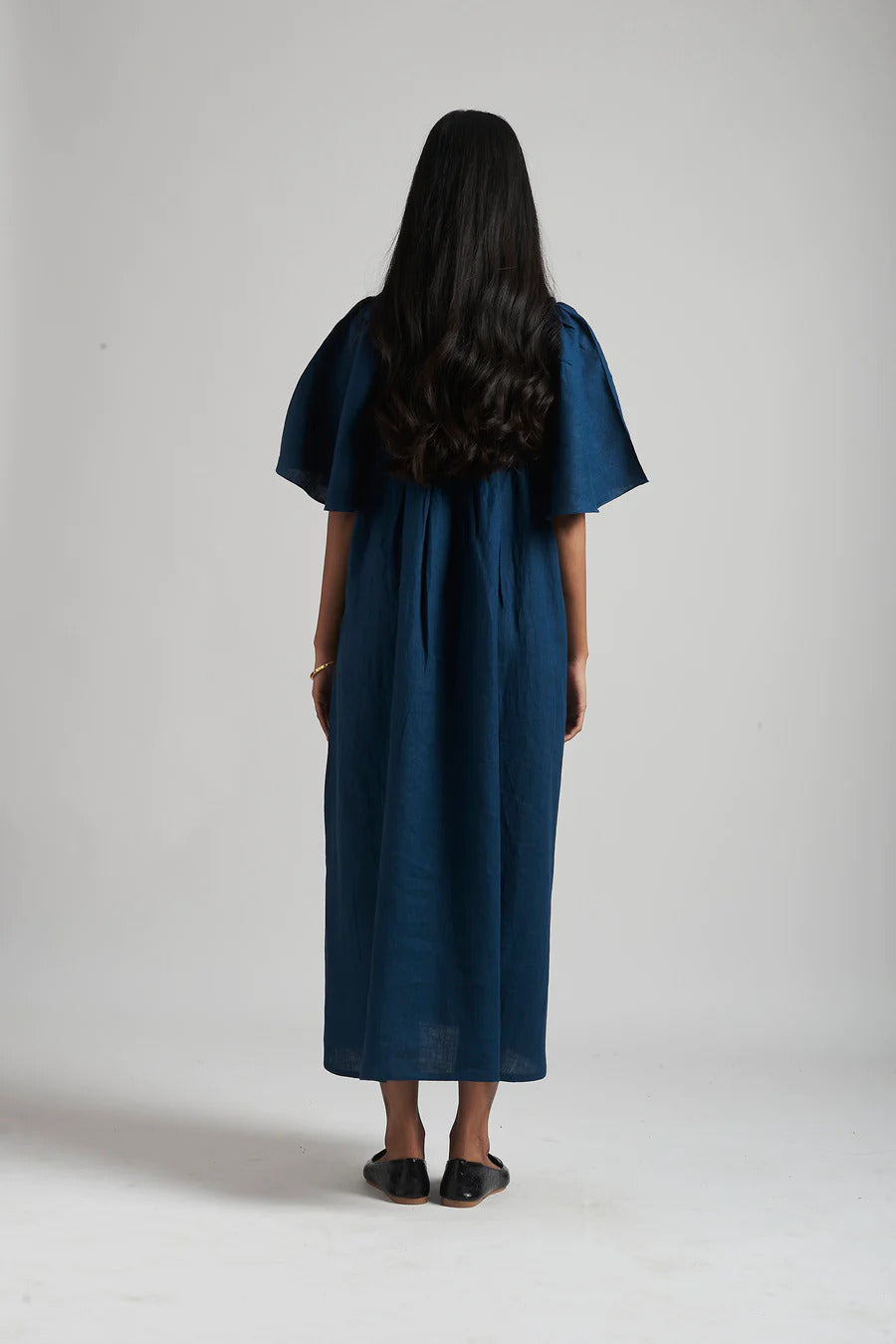 Indigo Linen Gathered Dress