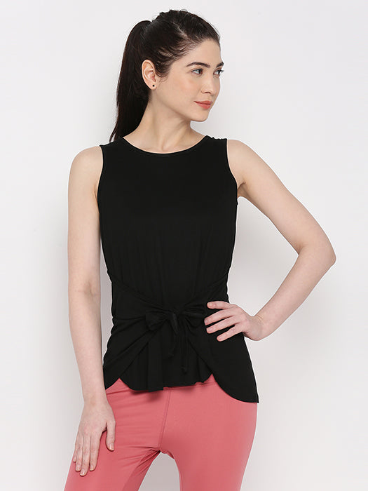 Black Sleeveless Tie-Up Top