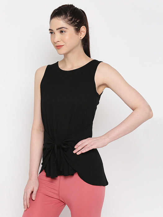 Black Sleeveless Tie-Up Top