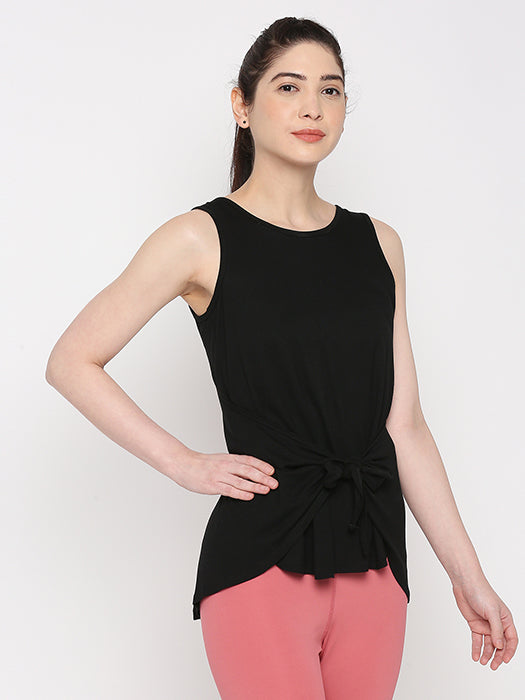 Black Sleeveless Tie-Up Top