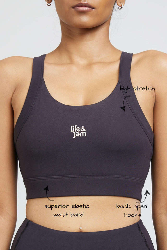 Back Hooks Freedom Sports Bra -Charcoal