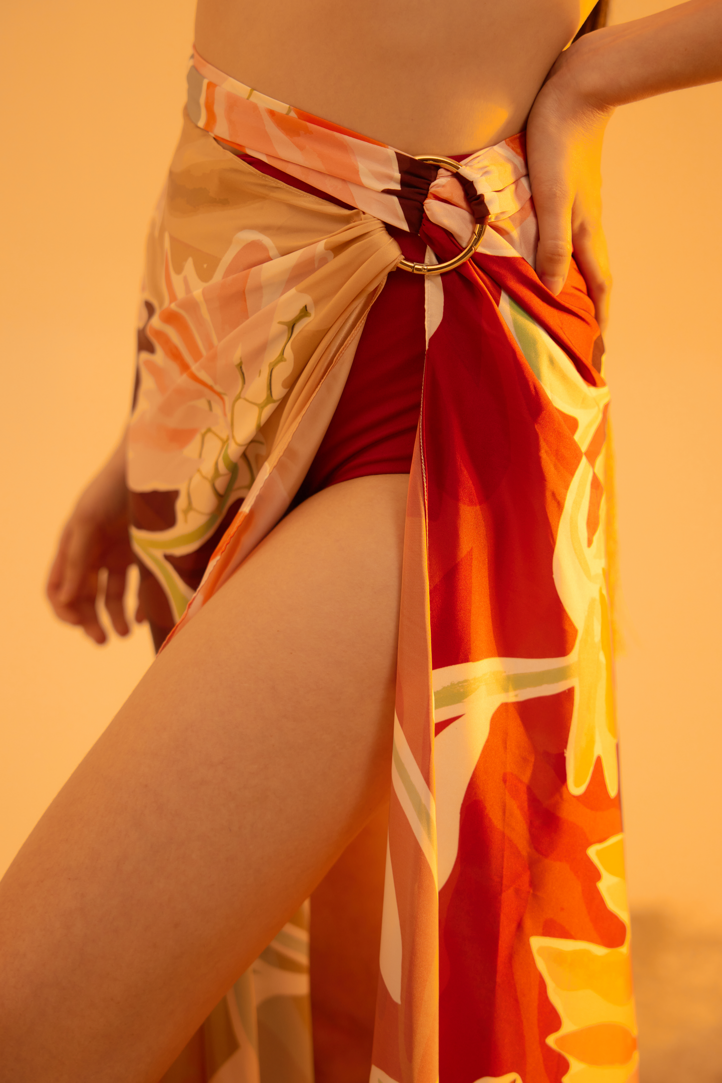 Folium Bikini Set - Plum with Stream Sarong - Brick Red and Sepia Garden