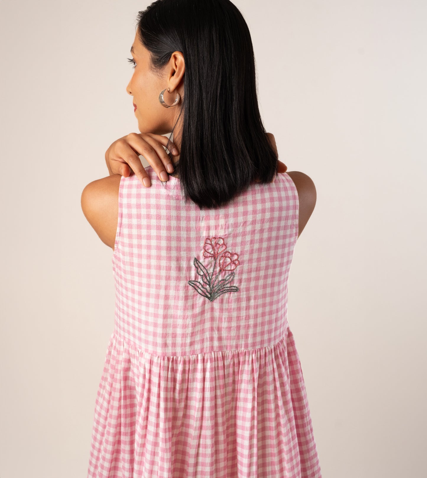 Suki Dress - Gingham Embroidered