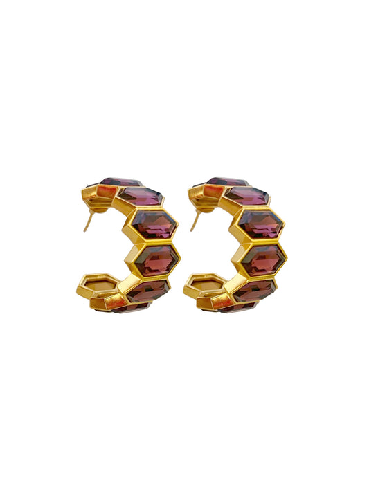 Honeycomb Gem Hoops